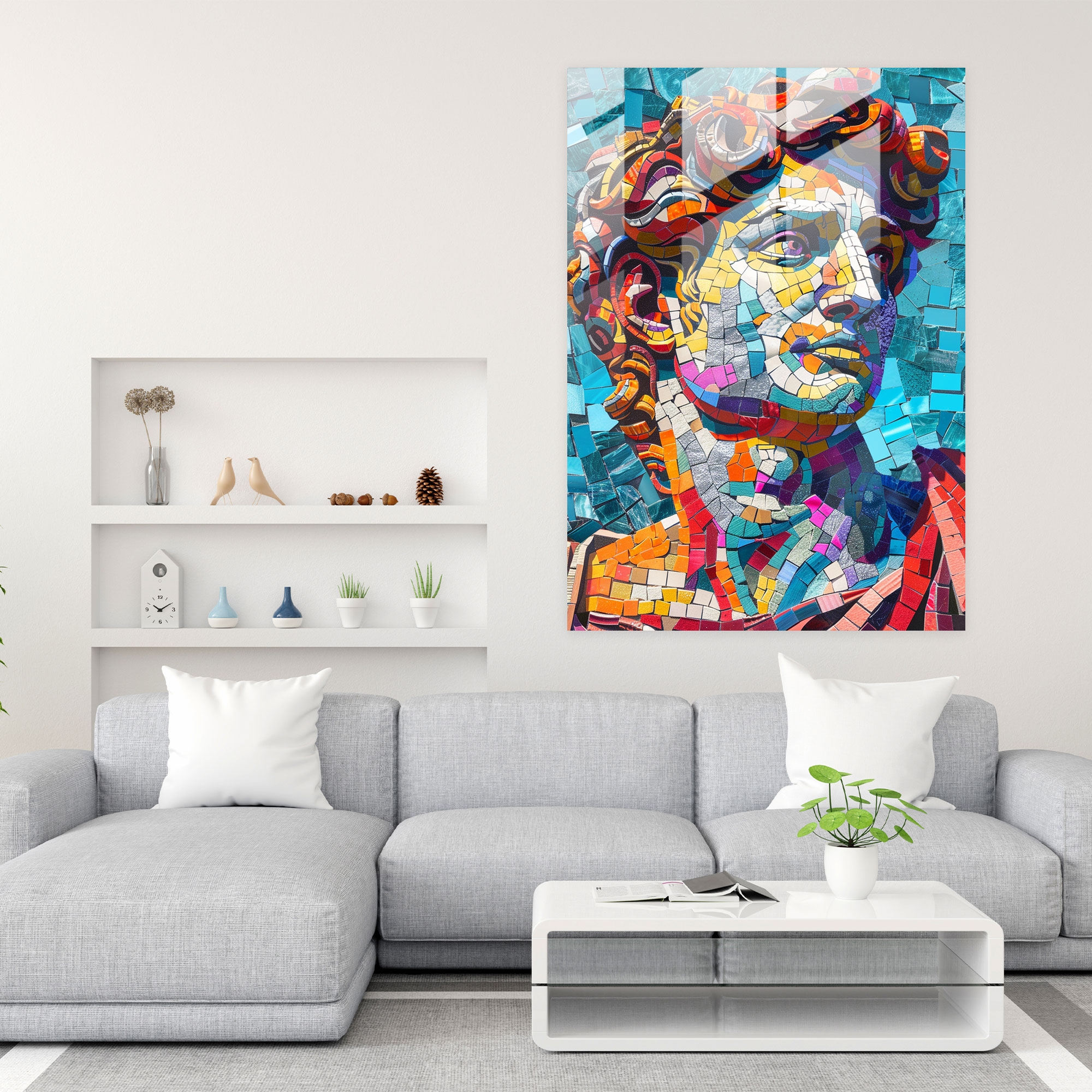 Roman Mosaic Pop Art Glass Print - Classicism+Popart, Glass Print, Combine Classicism With Pop Art, Glass Wall Art