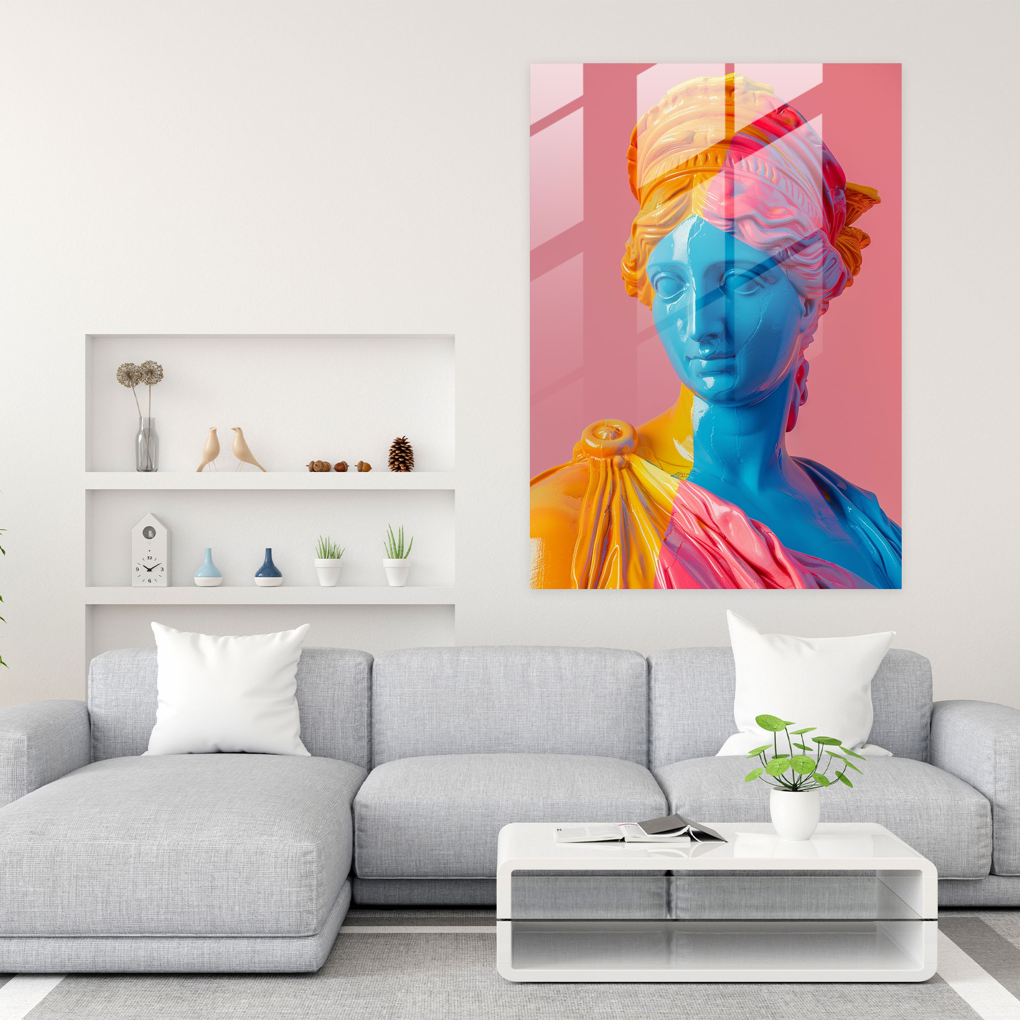 Tanrıça Pop Art Cam Duvar Sanatı - Klasikizm ve Pop Art Tarzını Birleştirin Ev Dekorasyonu Cam Duvar Sanatı