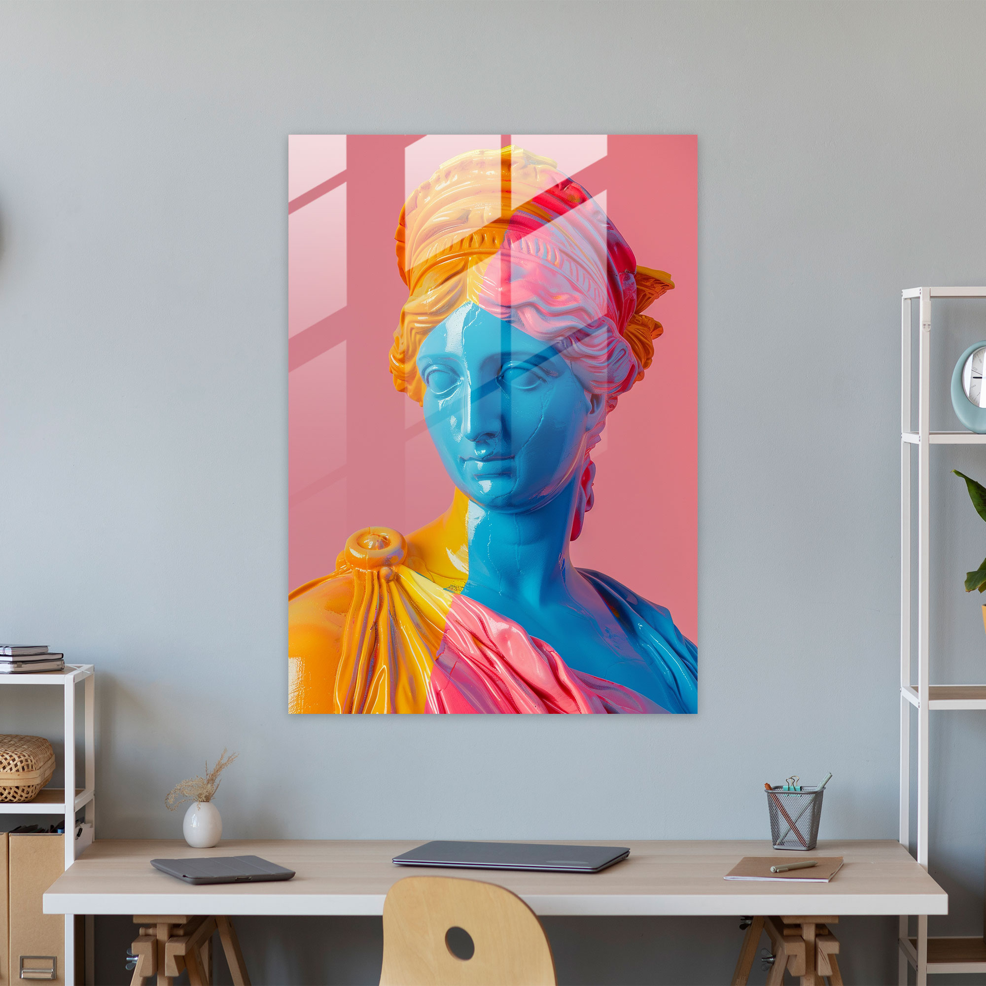 Tanrıça Pop Art Cam Duvar Sanatı - Klasikizm ve Pop Art Tarzını Birleştirin Ev Dekorasyonu Cam Duvar Sanatı