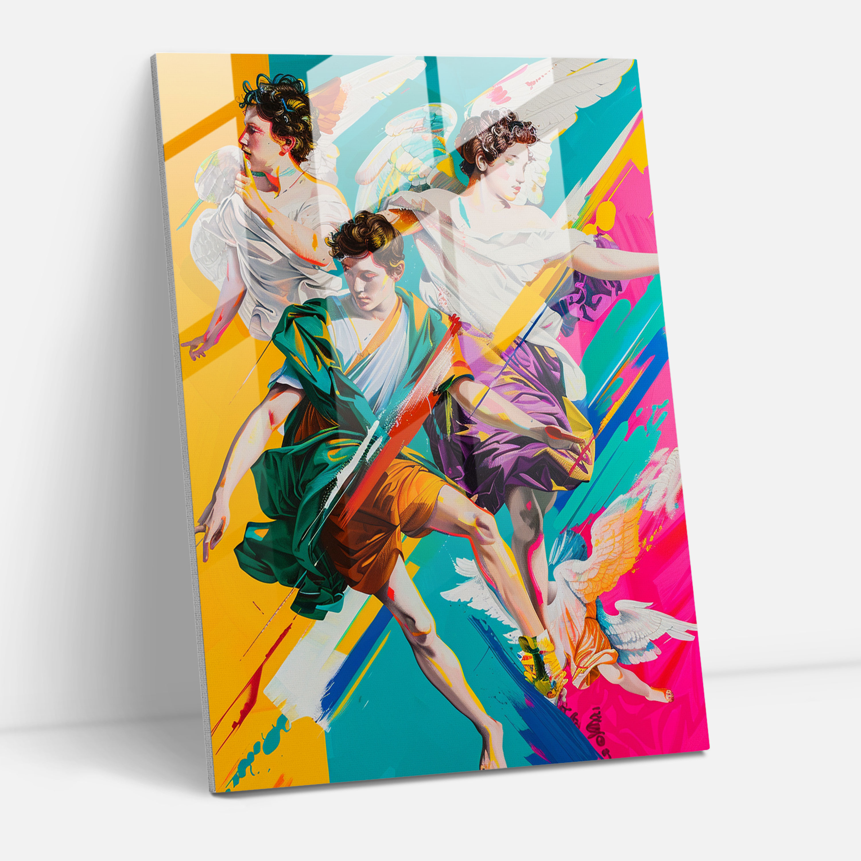 Classic Angels In Pop Art Glass Art - Classicism+Popart, Glass Art, Combine Classicism With Pop Art, Wall Decoration