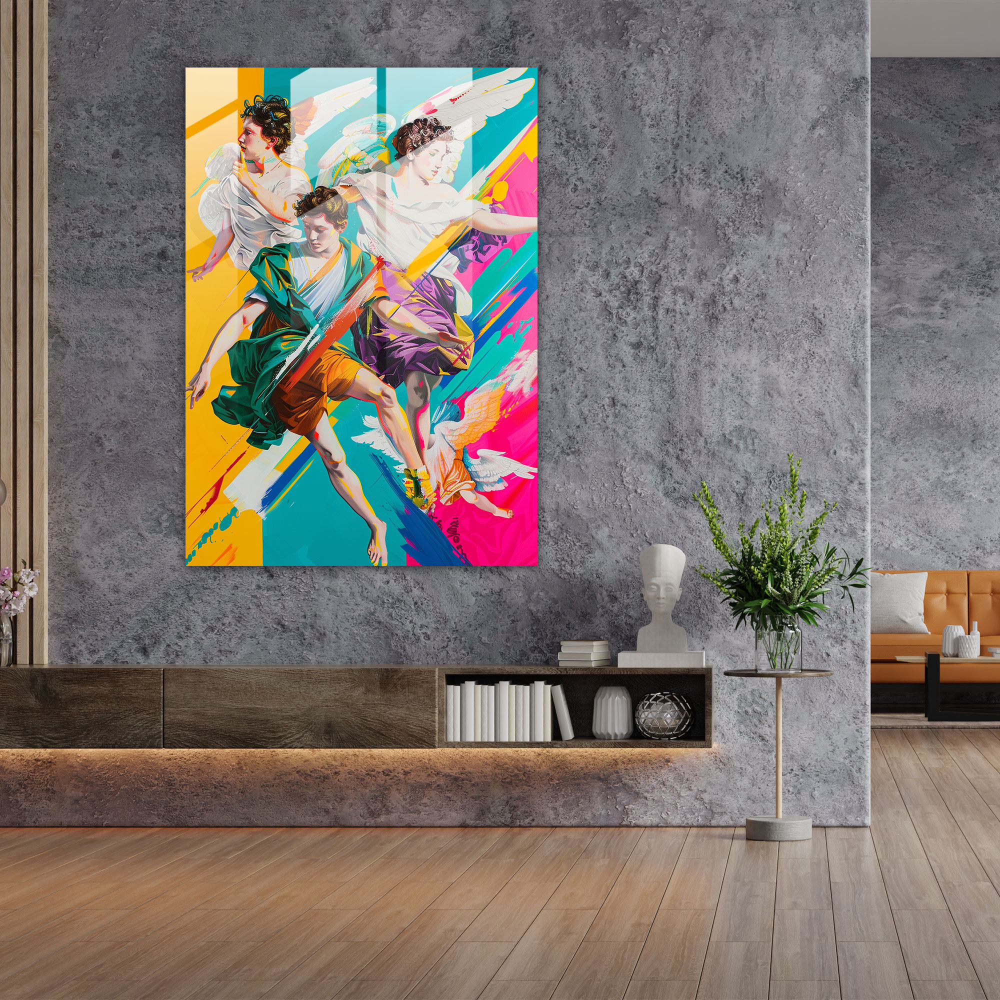 Classic Angels In Pop Art Glass Art - Classicism+Popart, Glass Art, Combine Classicism With Pop Art, Wall Decoration
