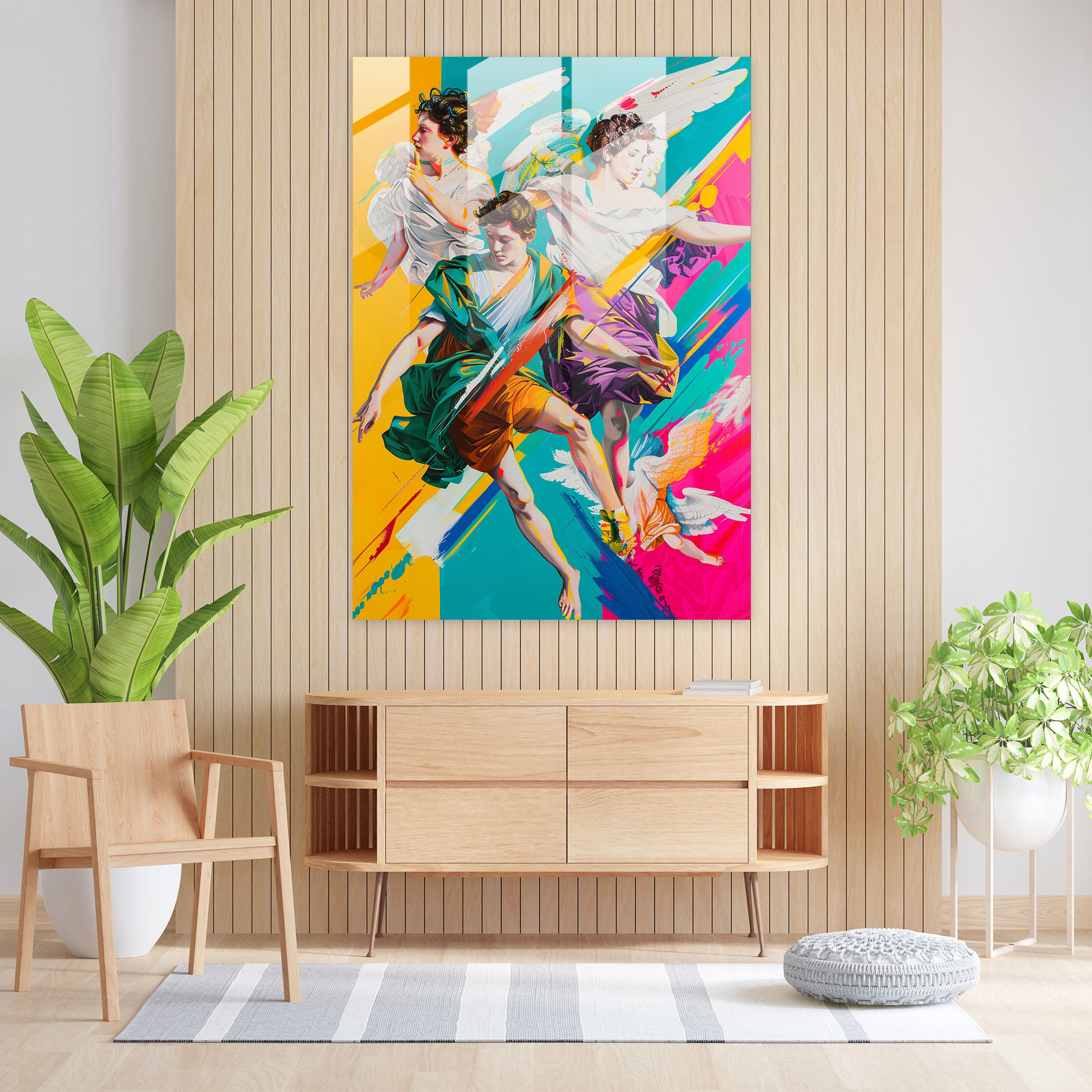 Classic Angels In Pop Art Glass Art - Classicism+Popart, Glass Art, Combine Classicism With Pop Art, Wall Decoration