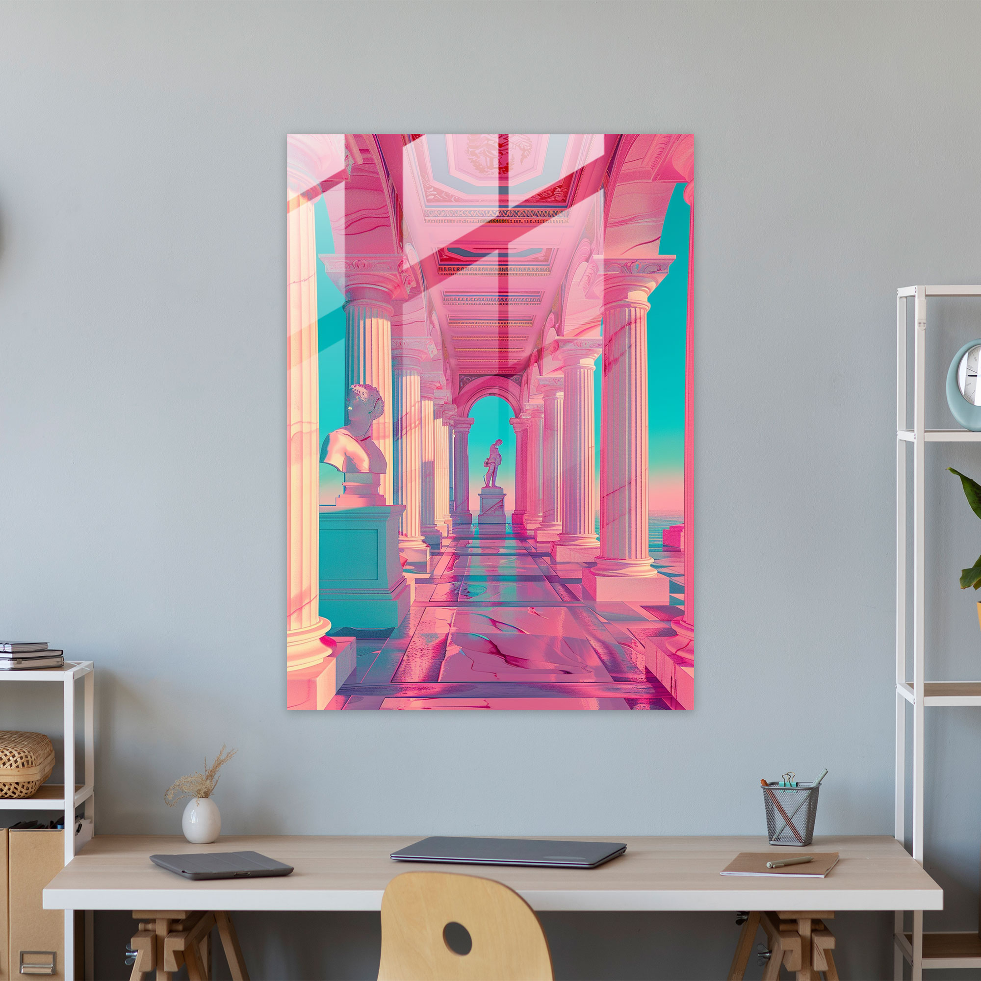 Neon Roma Mimarisi Cam Tablosu - Klasikizm ve Pop Art Ev Dekorasyonu Modern Sanat Duvar Dekorasyonu