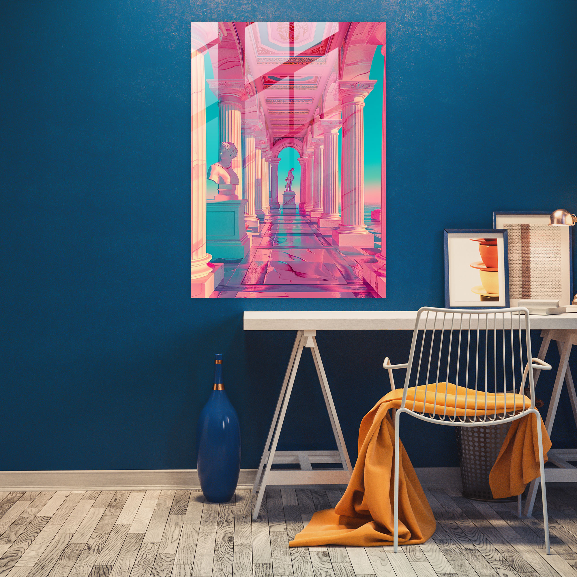 Neon Roma Mimarisi Cam Tablosu - Klasikizm ve Pop Art Ev Dekorasyonu Modern Sanat Duvar Dekorasyonu