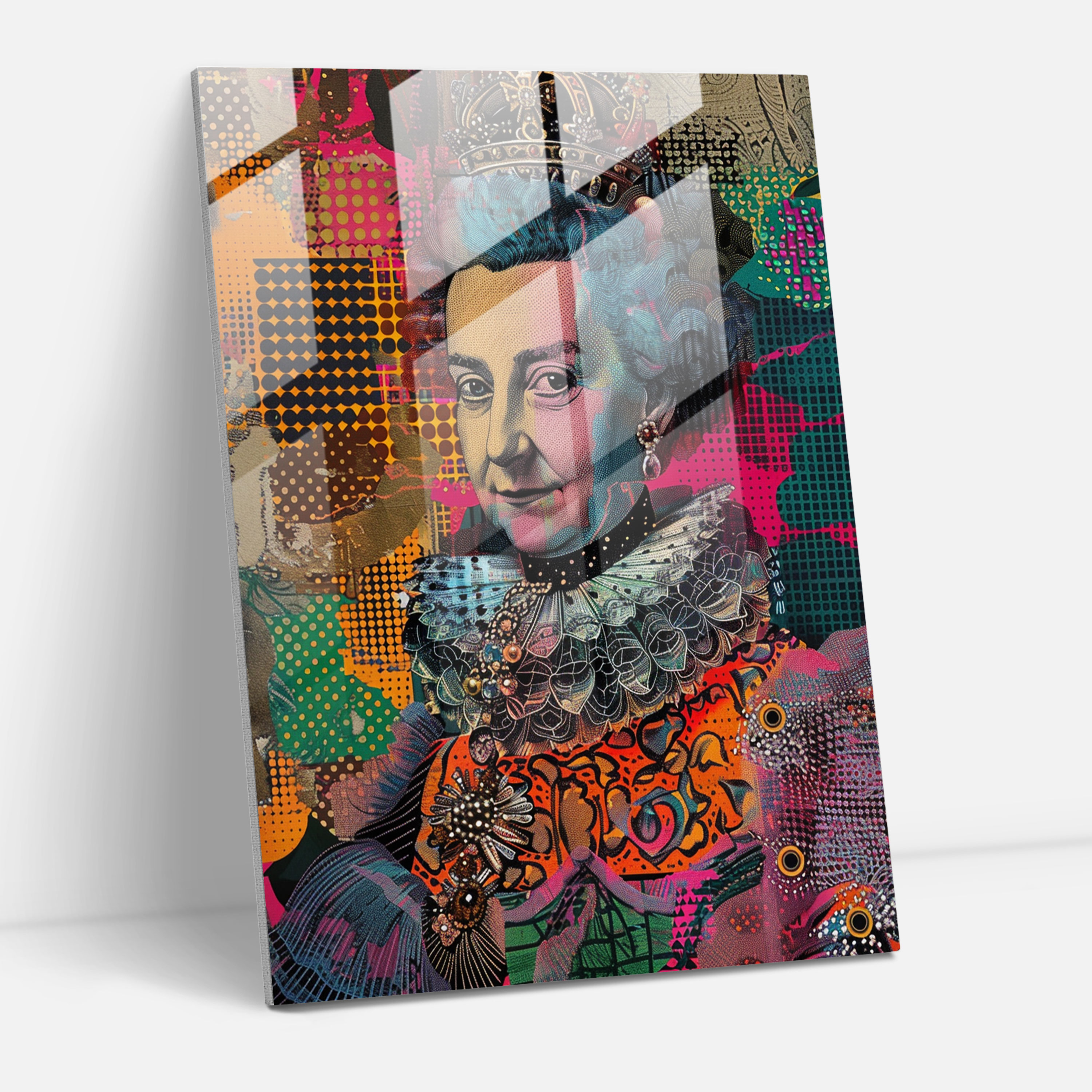 Royal Portrait In Comic Pop Art Glass Wall Art - Classicism+Popart, Modern Art, Home Decoration, Wall Decoration