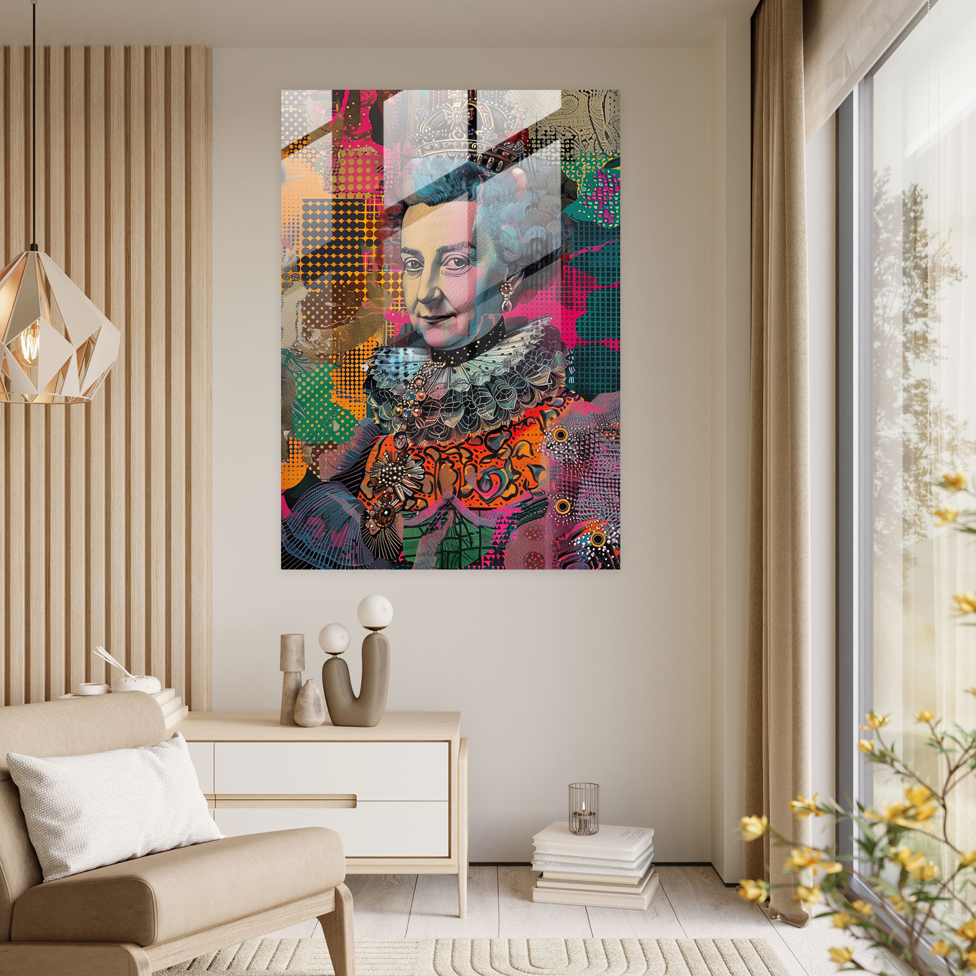Royal Portrait In Comic Pop Art Glass Wall Art - Classicism+Popart, Modern Art, Home Decoration, Wall Decoration