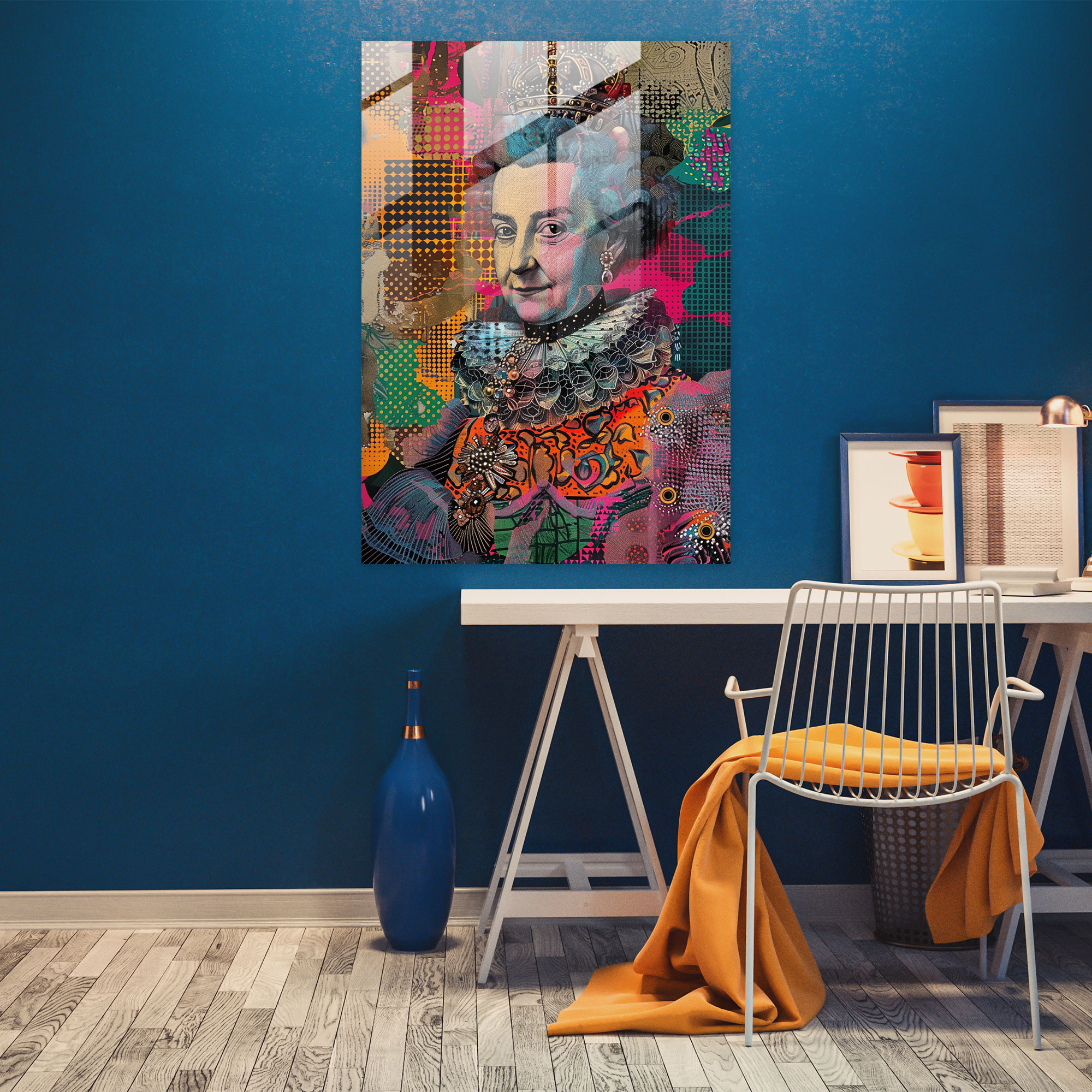 Royal Portrait In Comic Pop Art Glass Wall Art - Classicism+Popart, Modern Art, Home Decoration, Wall Decoration