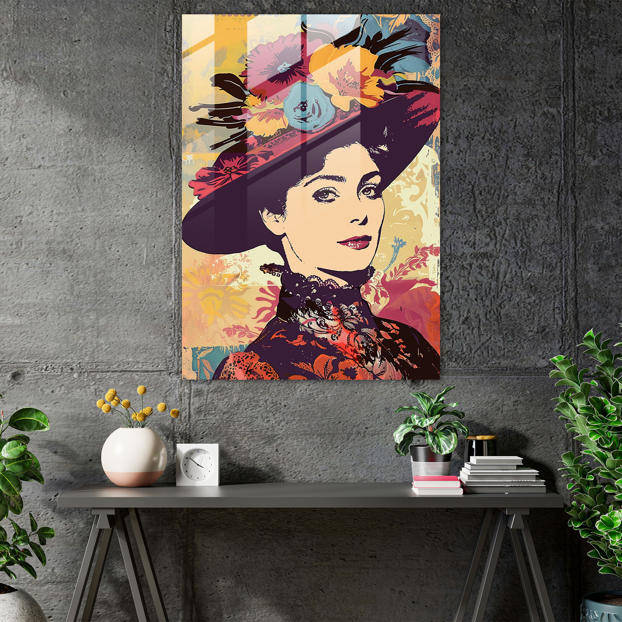 Canlı Pop Art Cam Tablo ile Viktoryan Modası - Klasik+Popart Duvar Dekorasyonu Modern Sanat Klasikizmi Pop Art ile Birleştirin.