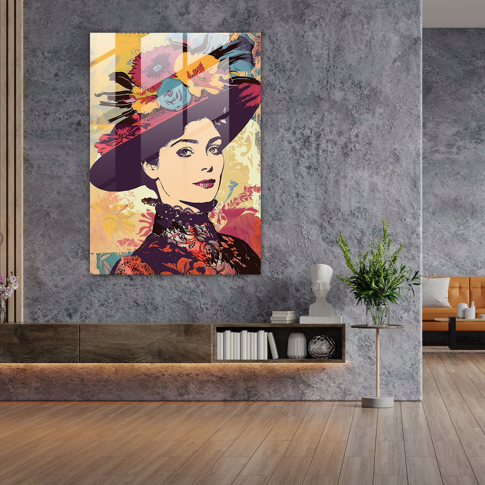 Canlı Pop Art Cam Tablo ile Viktoryan Modası - Klasik+Popart Duvar Dekorasyonu Modern Sanat Klasikizmi Pop Art ile Birleştirin.