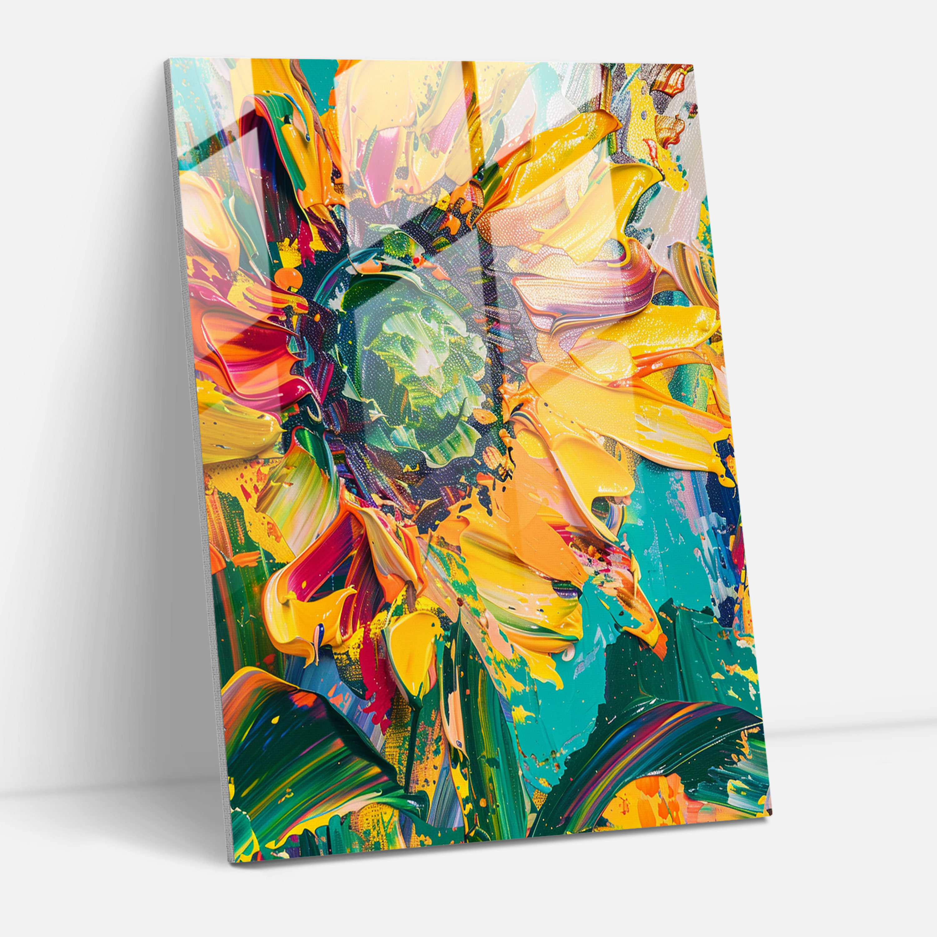 Sunflower Field In Energetic Pop Art Glass Print - Classicism+Popart, Wall Decoration, Glass Art, Modern Art