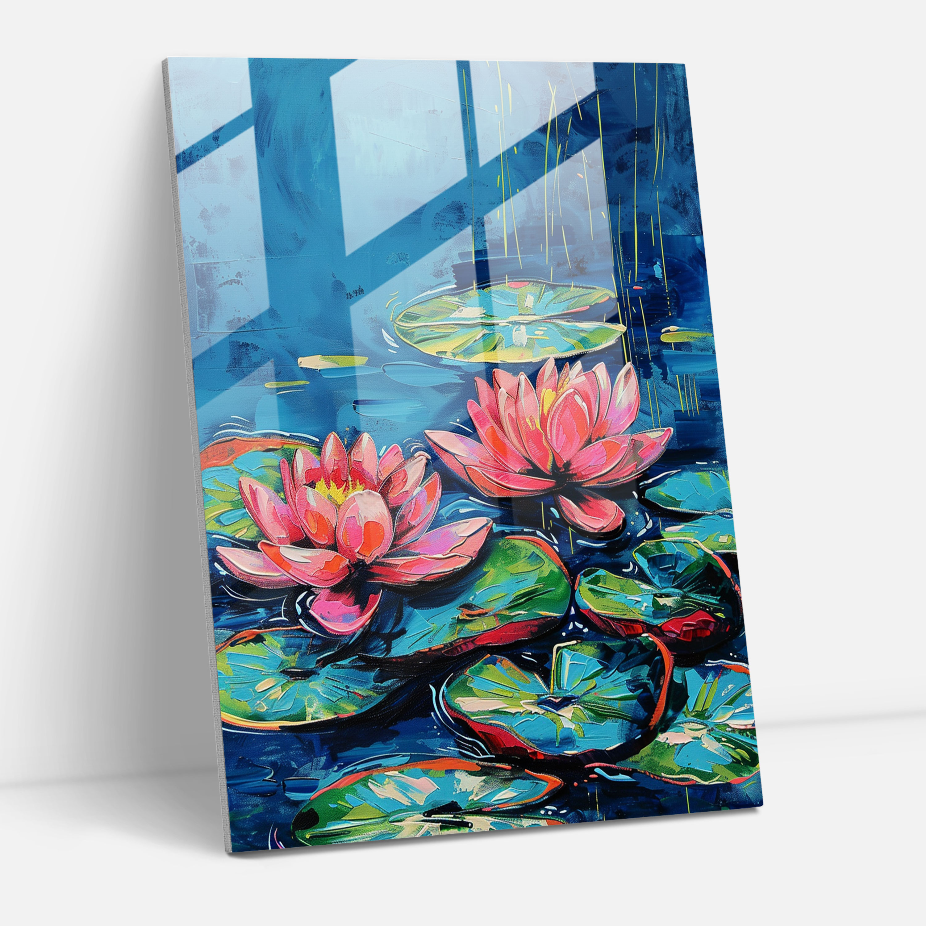 Water Lilies In Comic Pop Art Glass Wall Art - Classicism+Popart, Glass Art, Modern Art, Wall Decoration