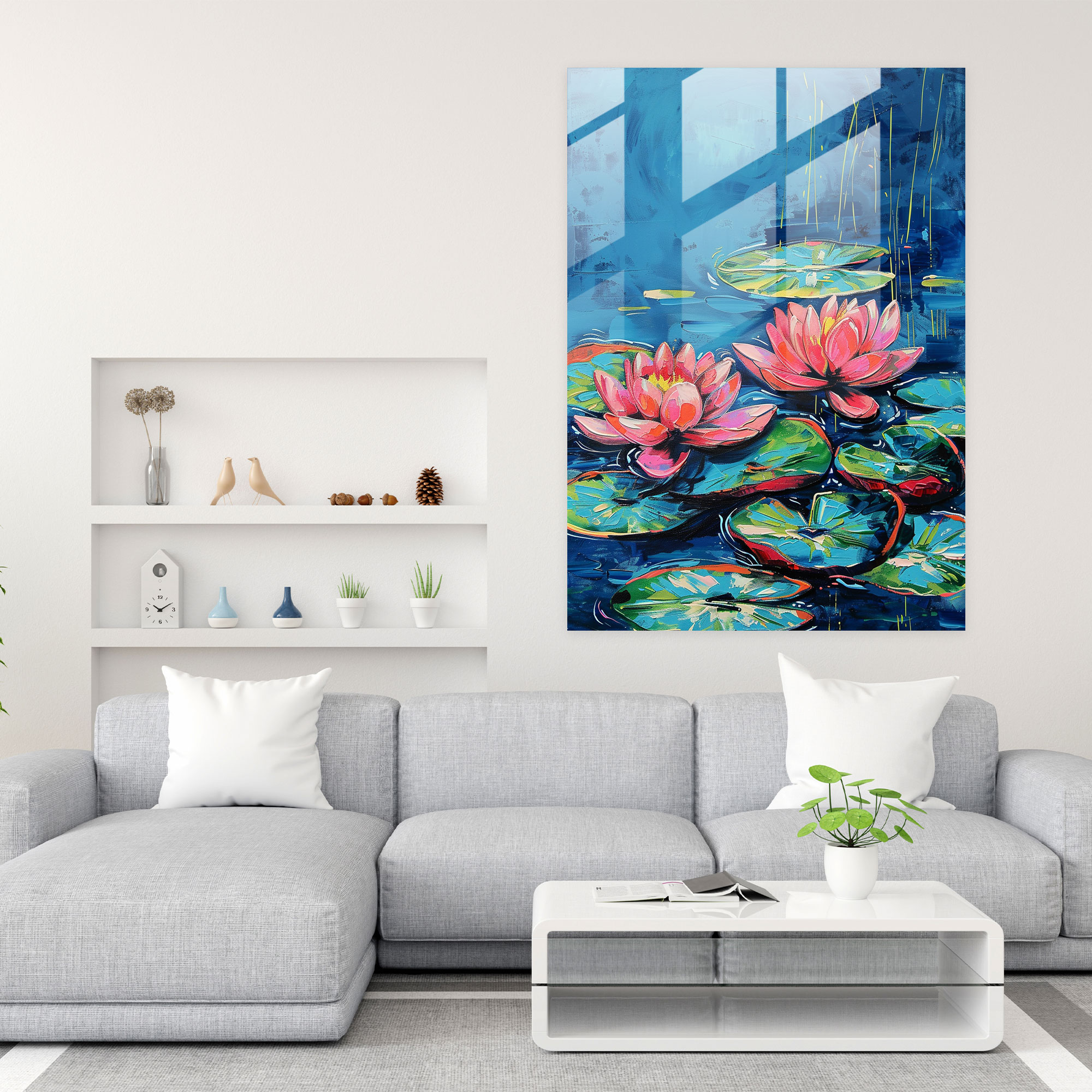 Water Lilies In Comic Pop Art Glass Wall Art - Classicism+Popart, Glass Art, Modern Art, Wall Decoration