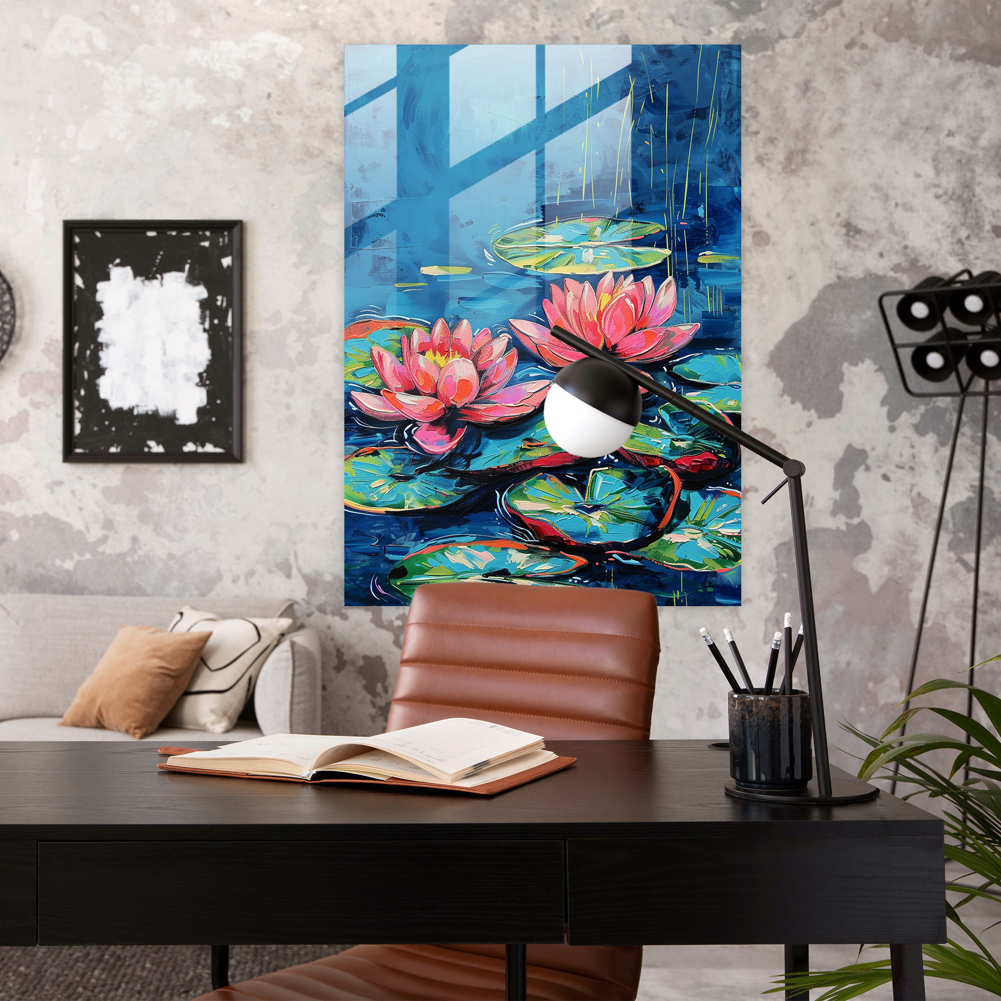 Water Lilies In Comic Pop Art Glass Wall Art - Classicism+Popart, Glass Art, Modern Art, Wall Decoration