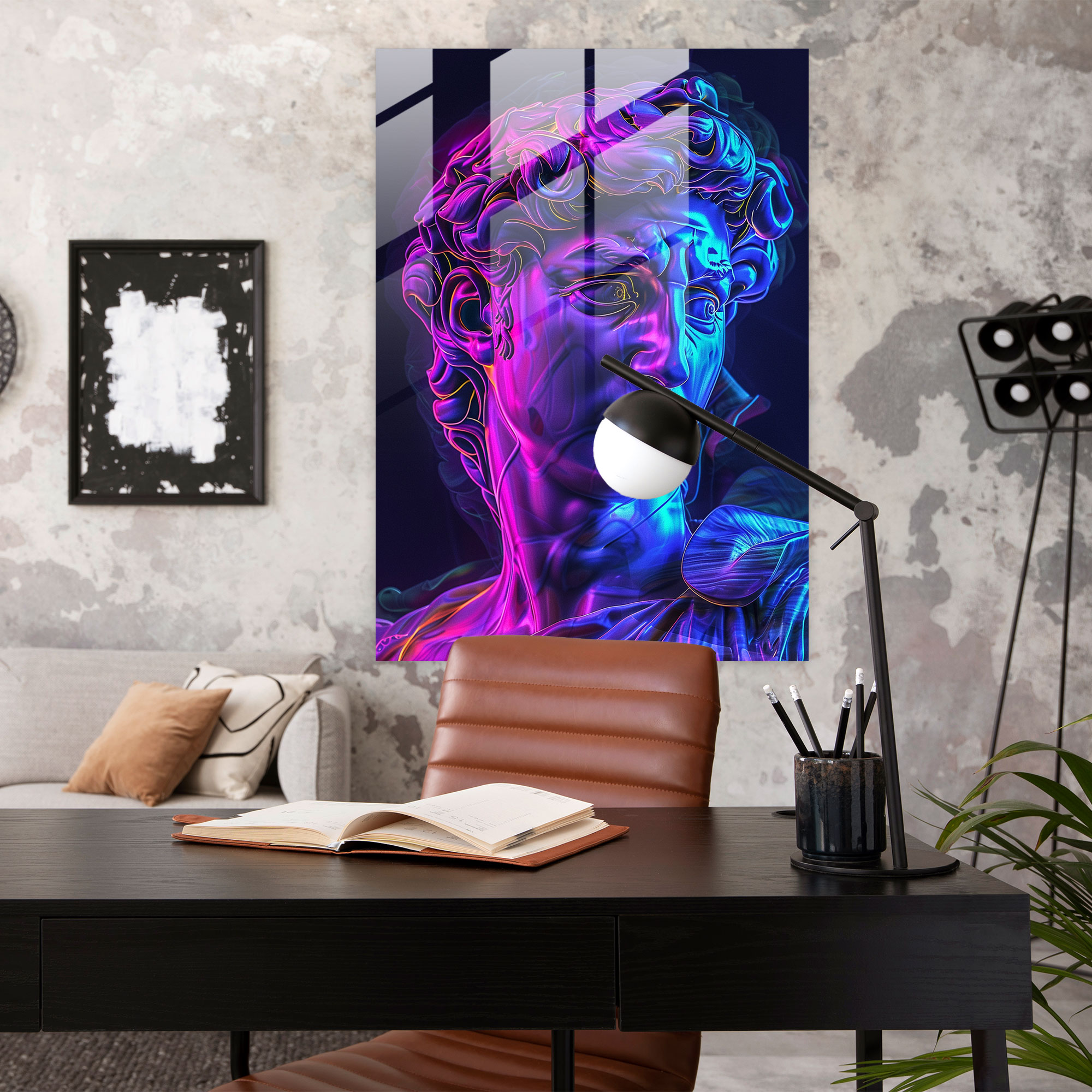 Neon Yunan Cam Duvar Sanatı - Klasikizm ve Popart Klasikizmi Pop Sanatıyla Birleştirin Cam Tablo Cam Duvar Sanatı