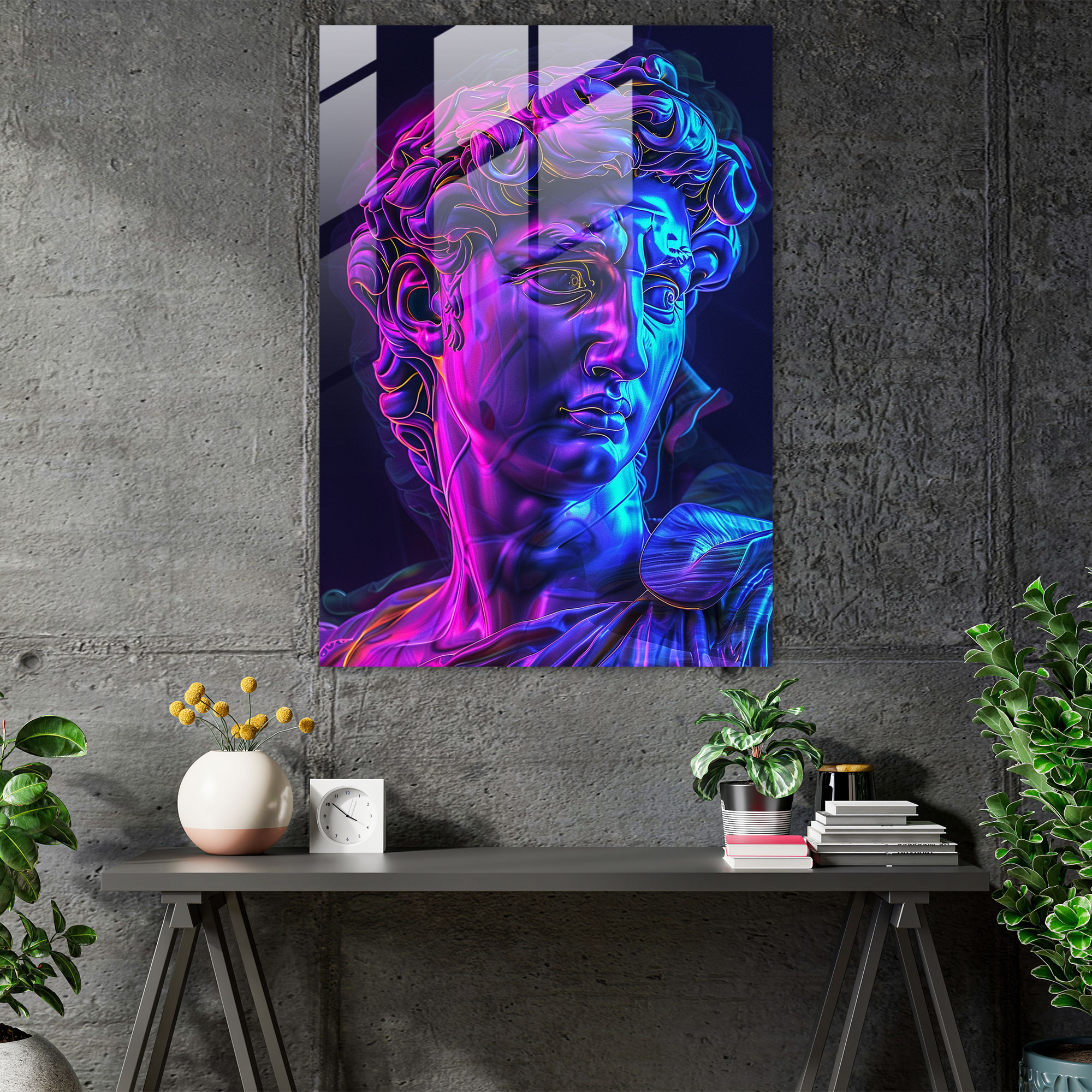 Neon Yunan Cam Duvar Sanatı - Klasikizm ve Popart Klasikizmi Pop Sanatıyla Birleştirin Cam Tablo Cam Duvar Sanatı