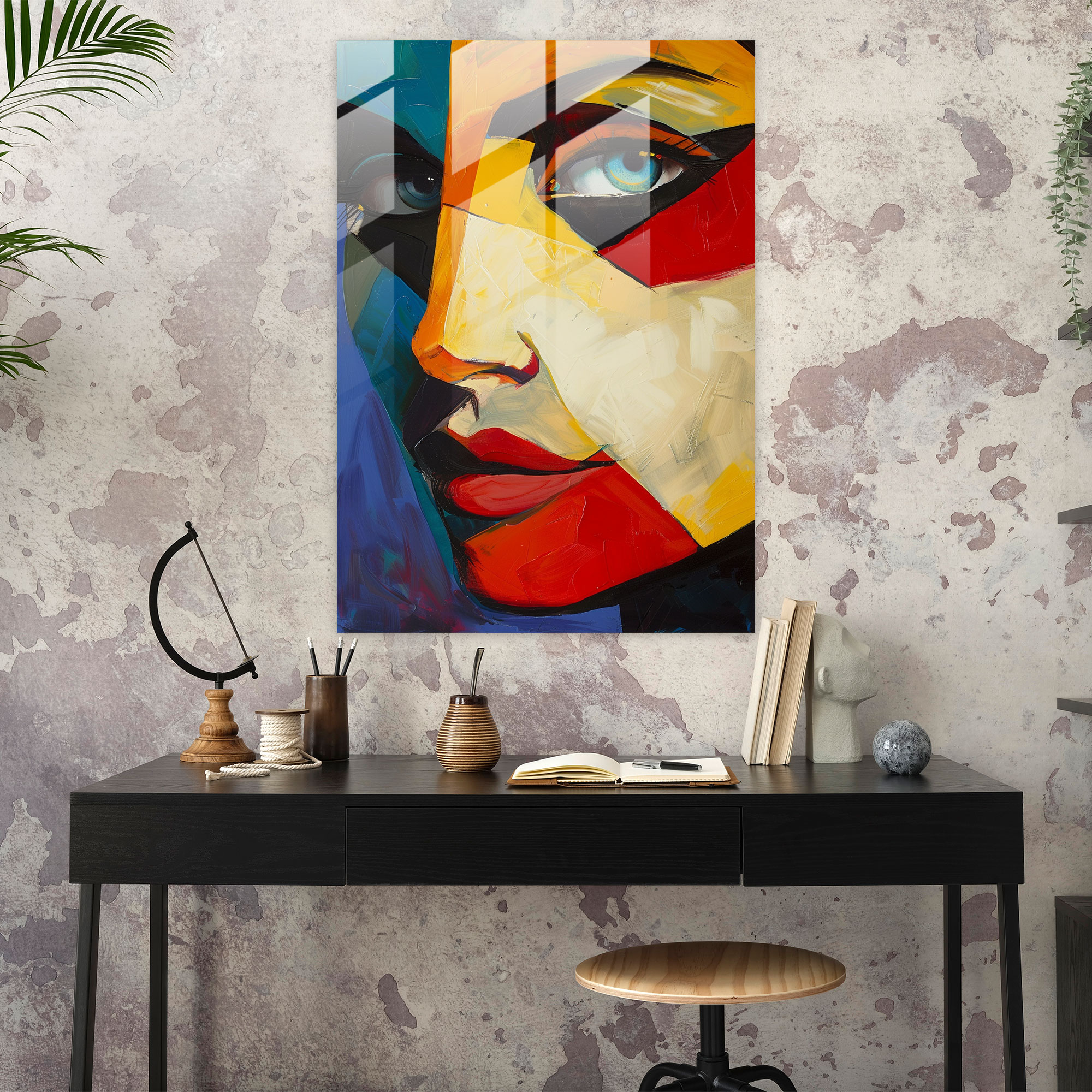Geometrik İzlenimci Cam Duvar Sanatı - Klasik+Popart Klasik ve Popartı Birleştir Cam Sanatı Cam Tablo