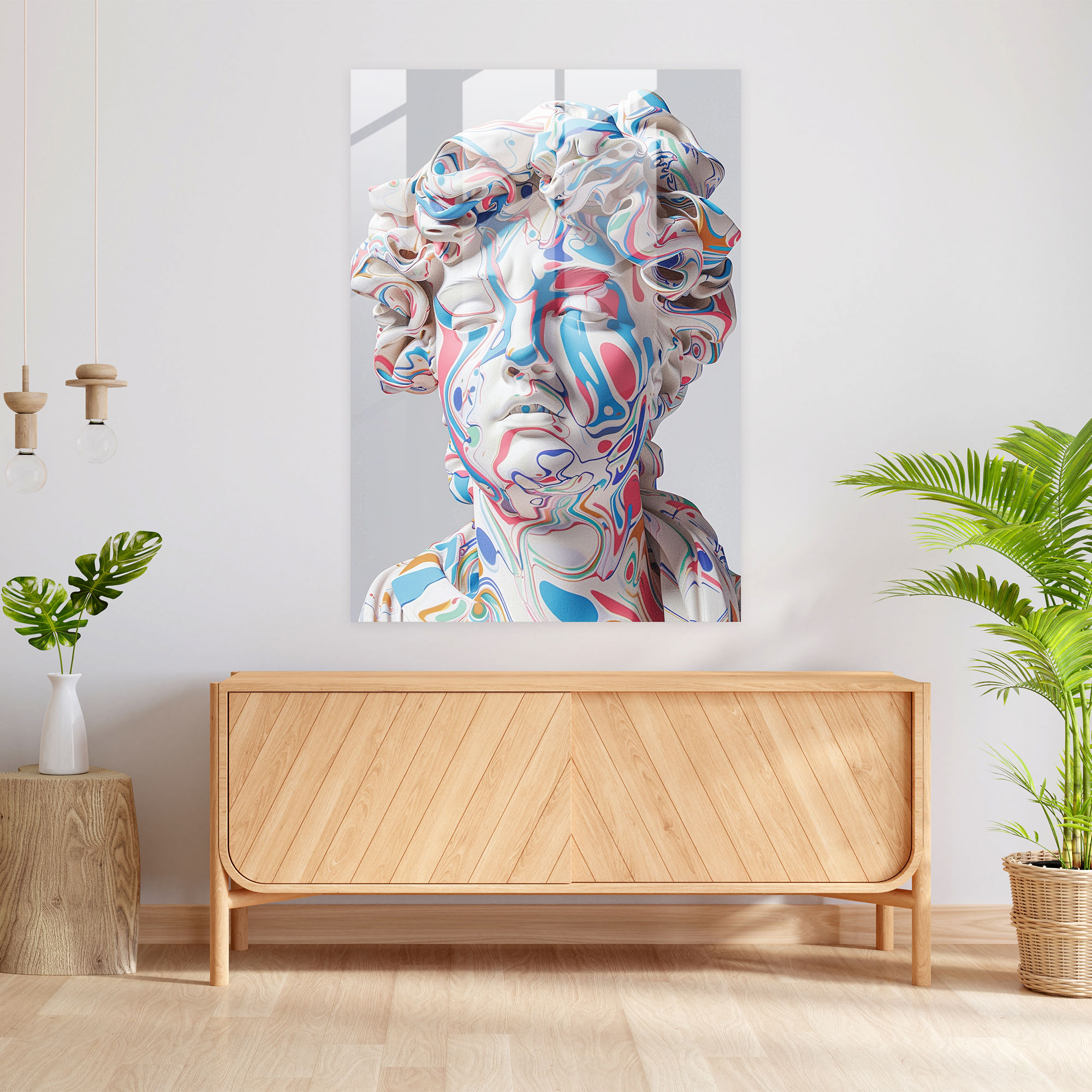 Dijital Rönesans Cam Tablo - Klasik+Popart Ev Dekorasyonu Rönesans Heykeli Cam Duvar Sanatı