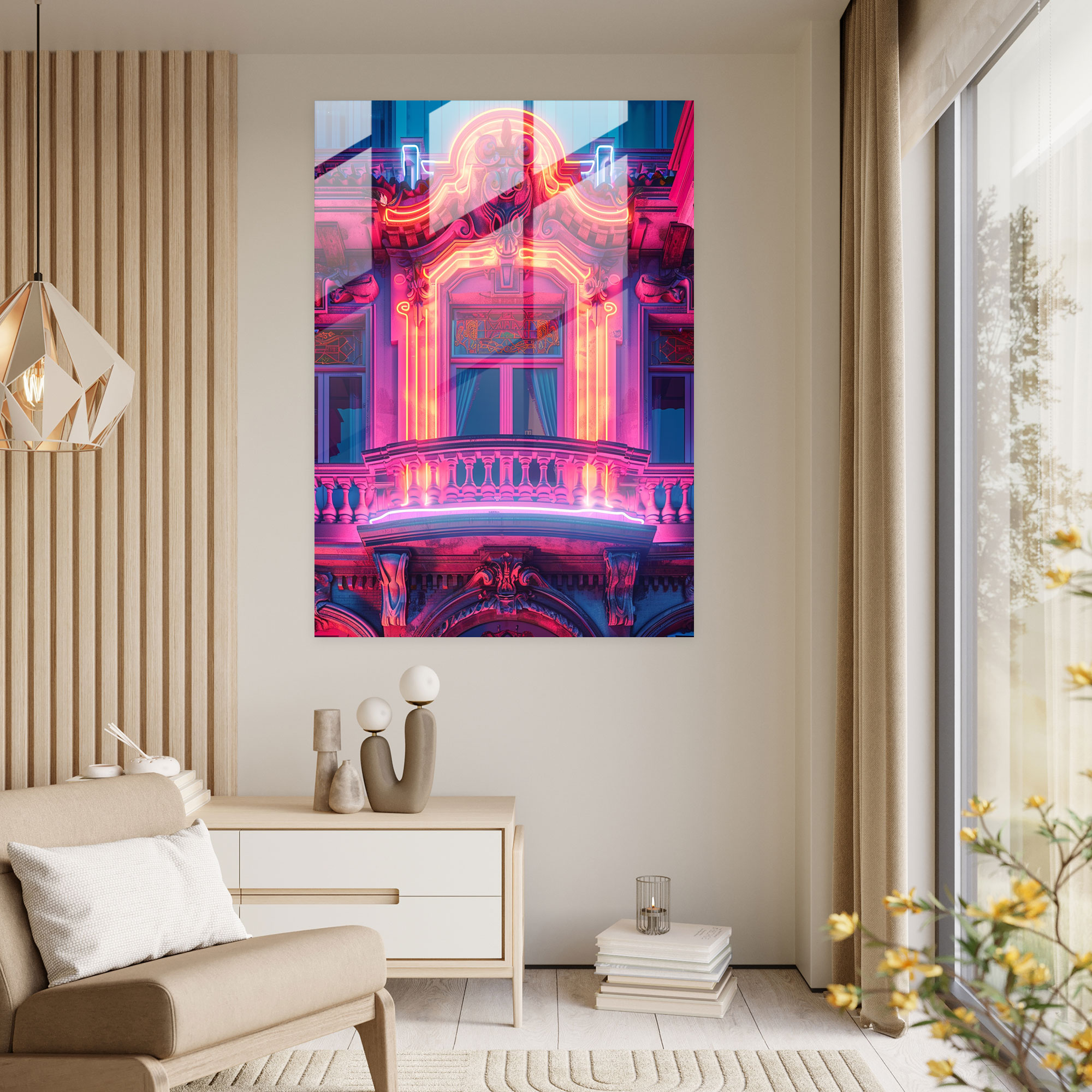 Neon Rönesans Cam Tablo - Klasizm ve Popart Modern Sanat Cam Tablo Klasizmi Pop Art ile Birleştirin