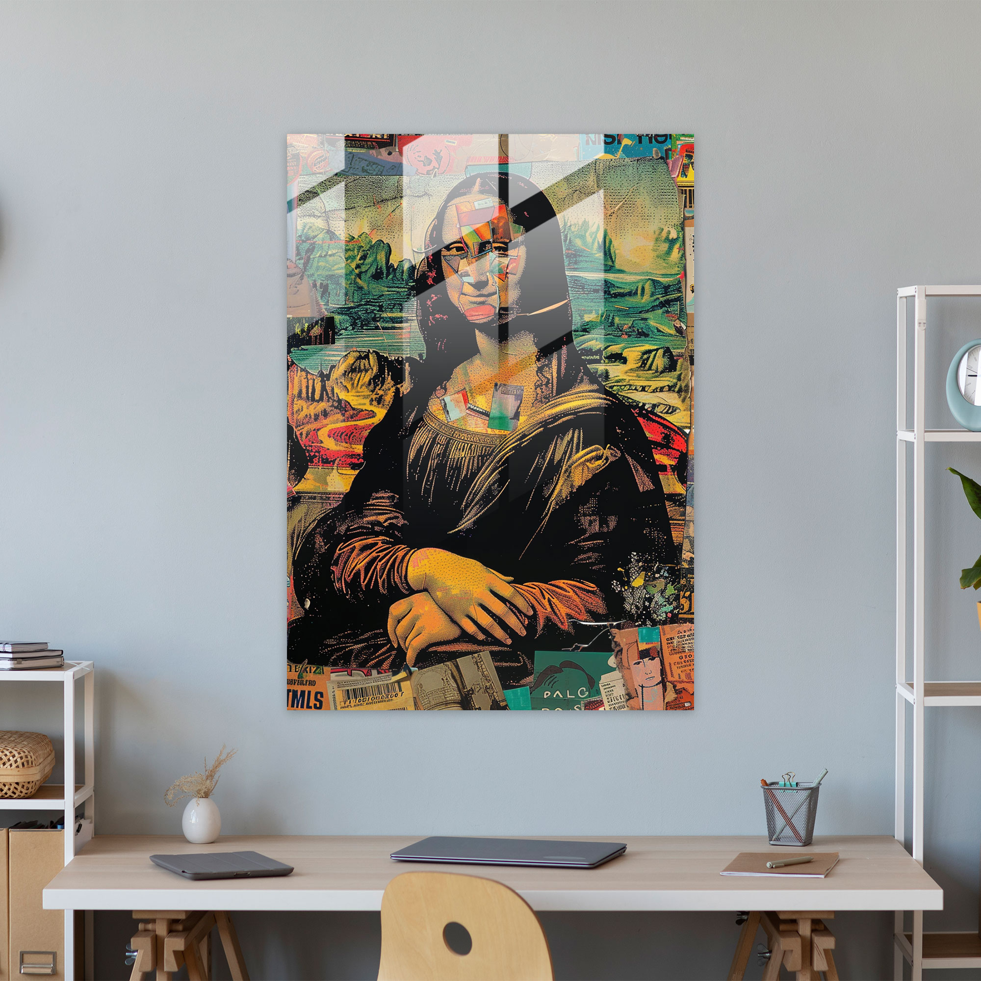 Klasik ve Popart Tarzında Comic Mona Lisa Cam Tablo - Cam Sanatı Duvar Dekorasyonu