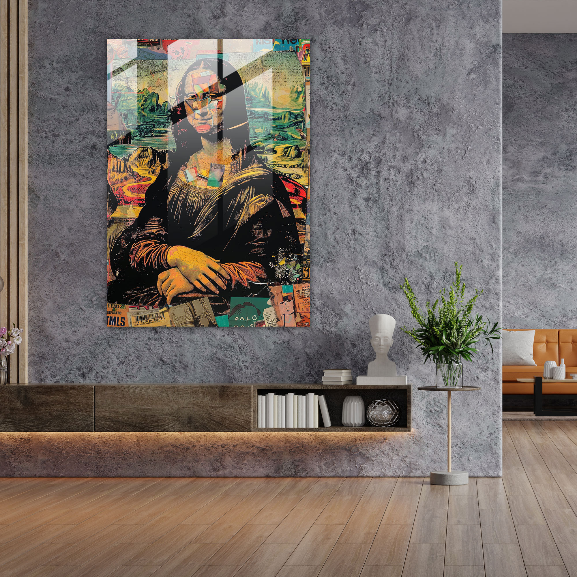 Klasik ve Popart Tarzında Comic Mona Lisa Cam Tablo - Cam Sanatı Duvar Dekorasyonu