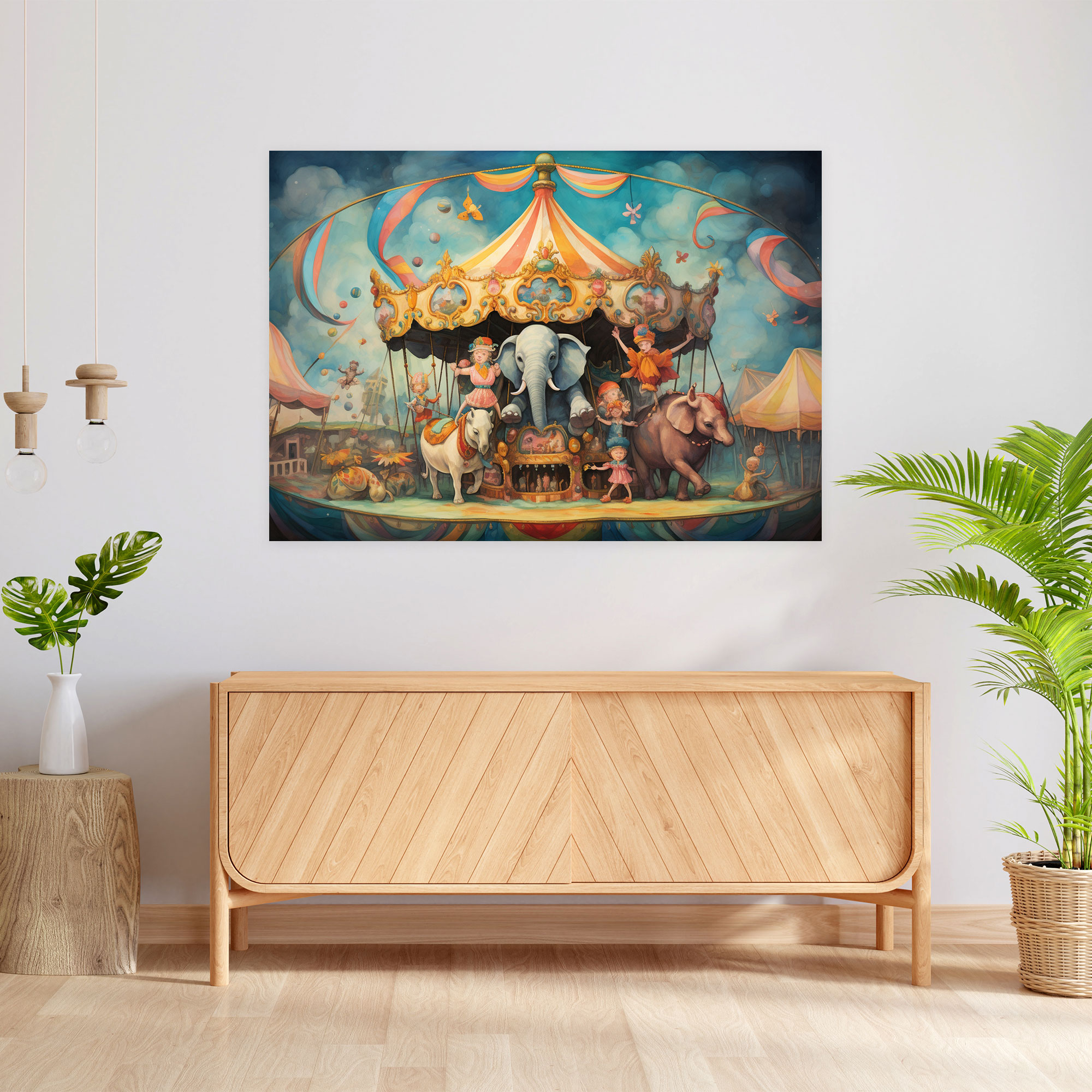 Verspieltes Zirkuskarussell Leinwandbild - Zirkus Zirkus Wandkunst Leinwand Wandkunst