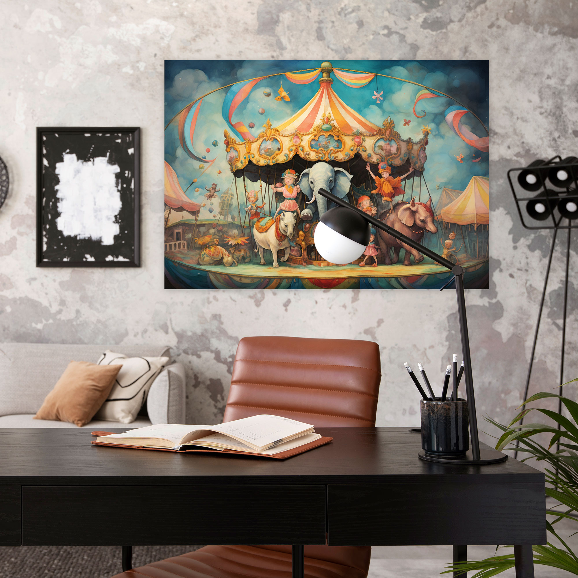 Verspieltes Zirkuskarussell Leinwandbild - Zirkus Zirkus Wandkunst Leinwand Wandkunst