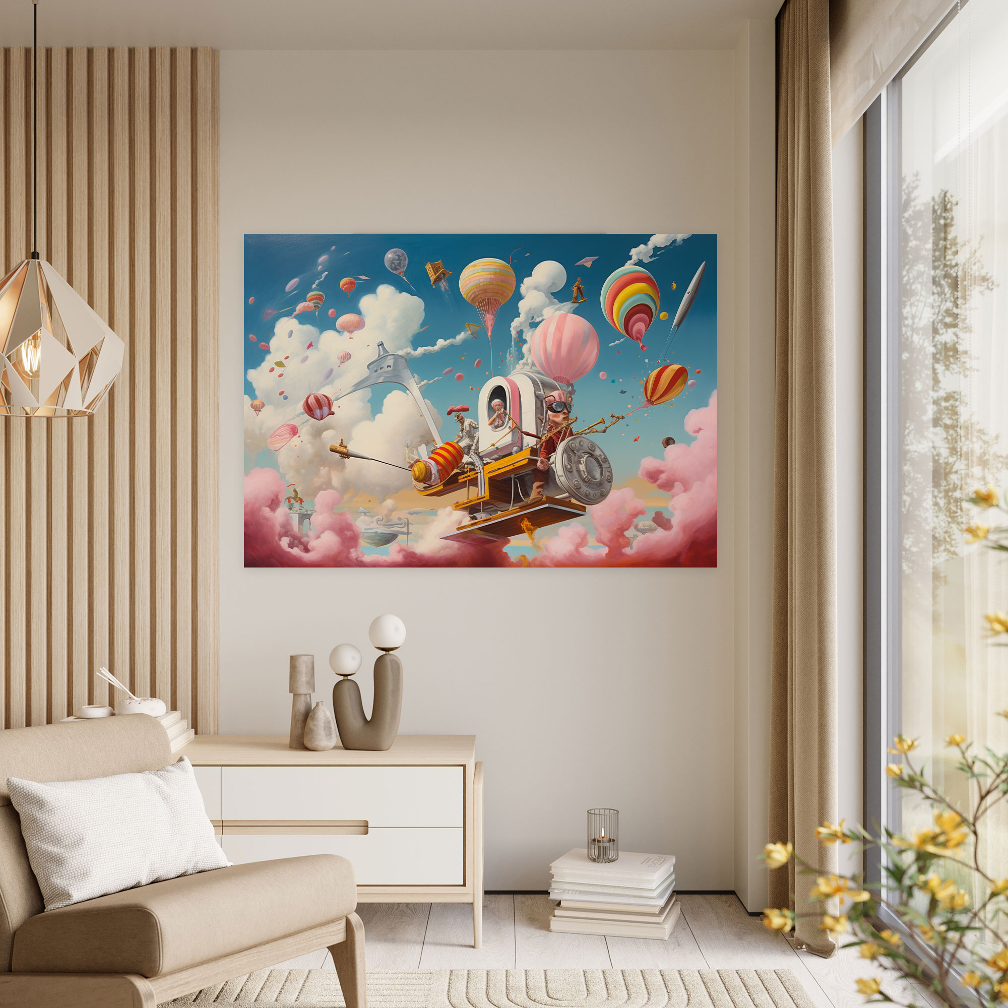 Circus Leinwandbild - Menschenkanonenballtraum - Zirkus schwebende Objekte Wanddekoration Wandkunst