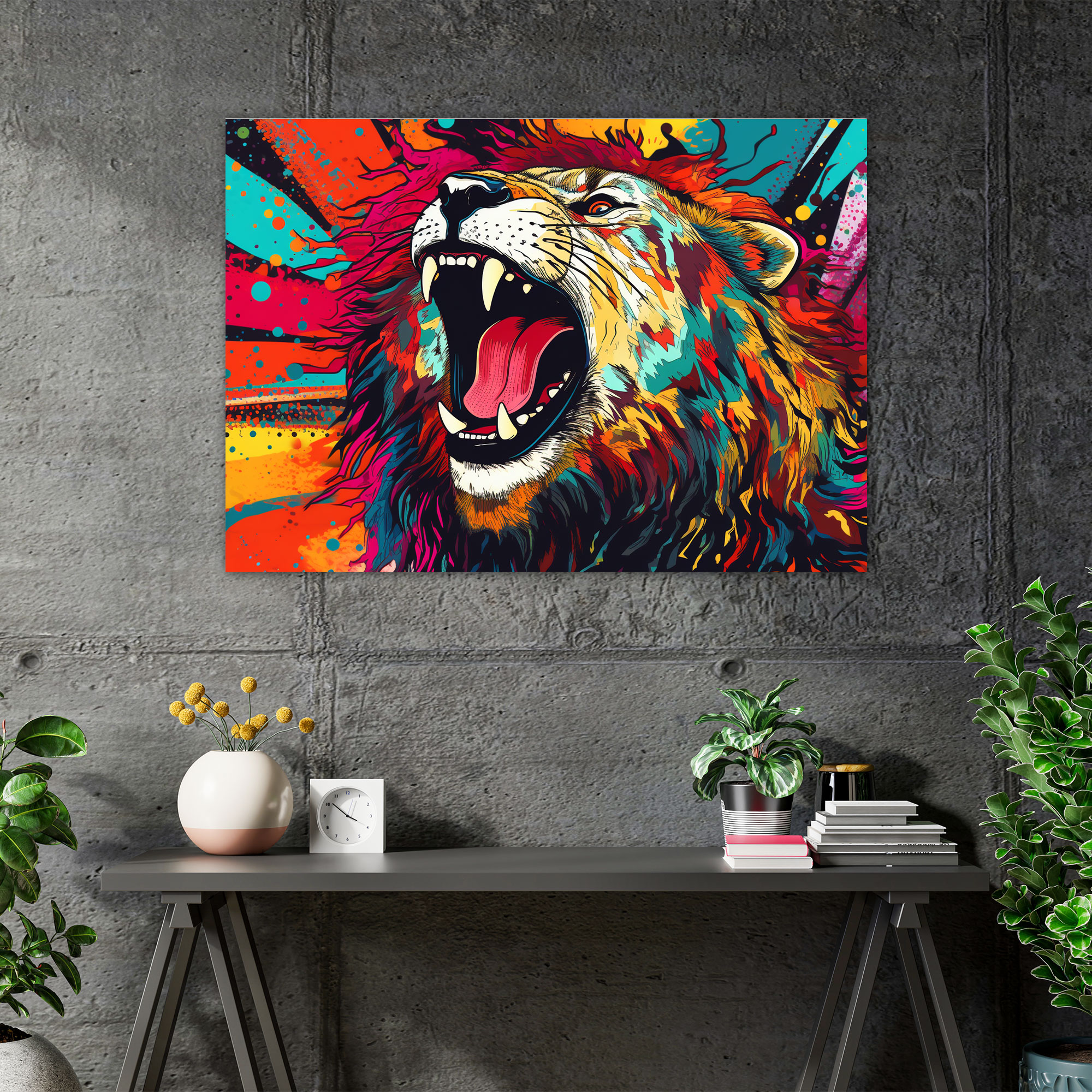 Pop Art Lion Wall Art - Circus, Eye-Catching, Comic Book Style, Canvas