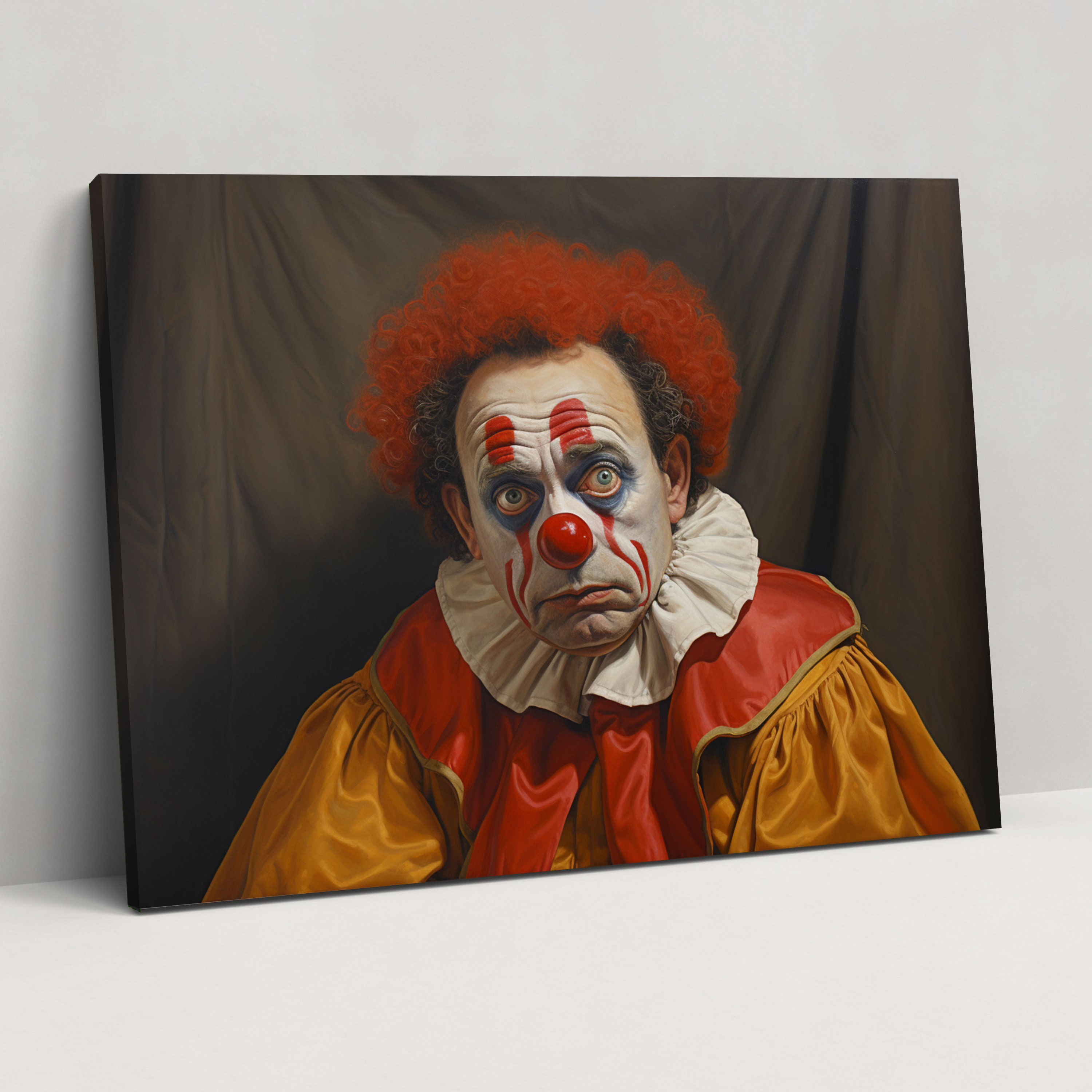 Melancholic Clown Canvas Print - Circus, Canvas Wall Art, Intrigue, Realistic