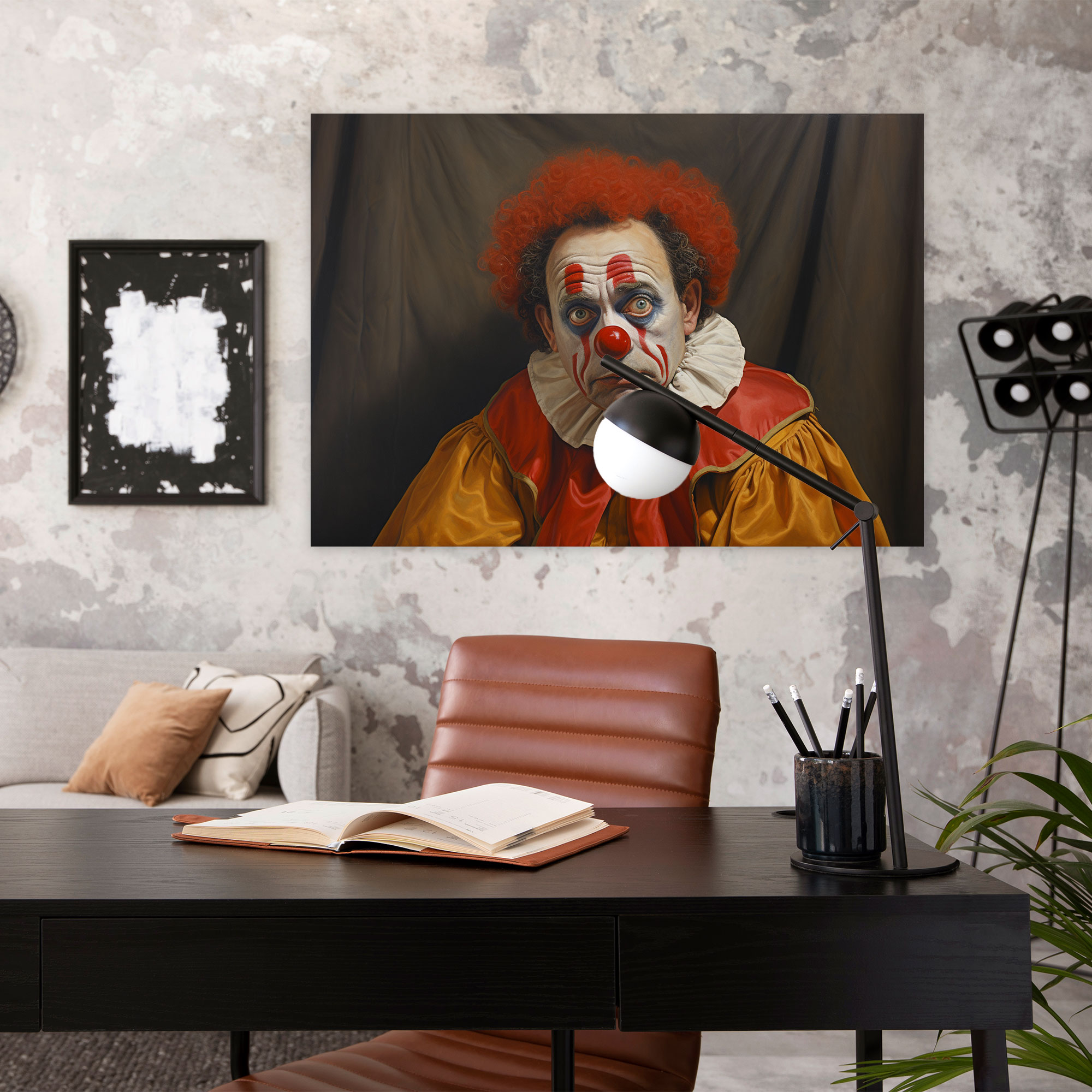 Melancholic Clown Canvas Print - Circus, Canvas Wall Art, Intrigue, Realistic