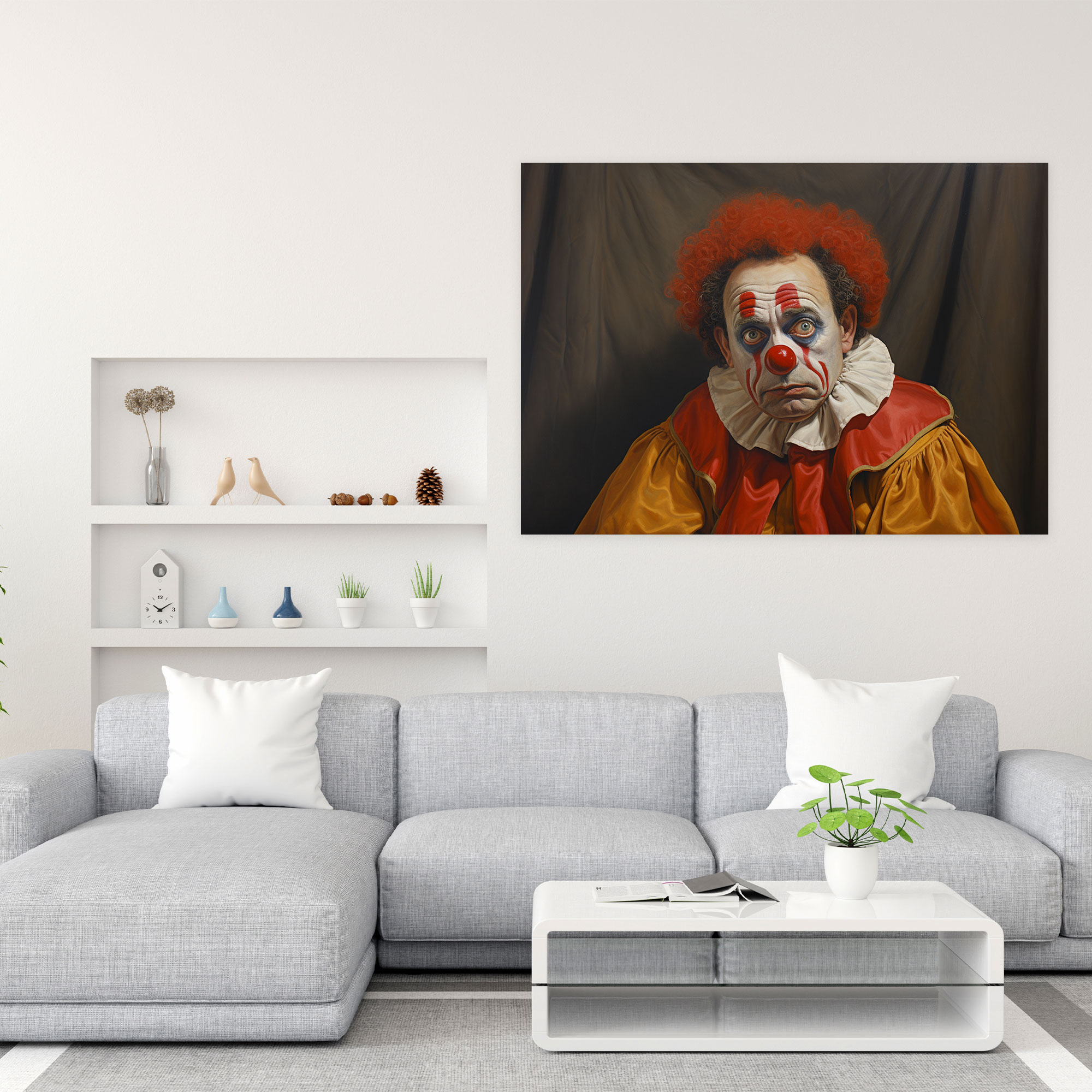 Melancholic Clown Canvas Print - Circus, Canvas Wall Art, Intrigue, Realistic