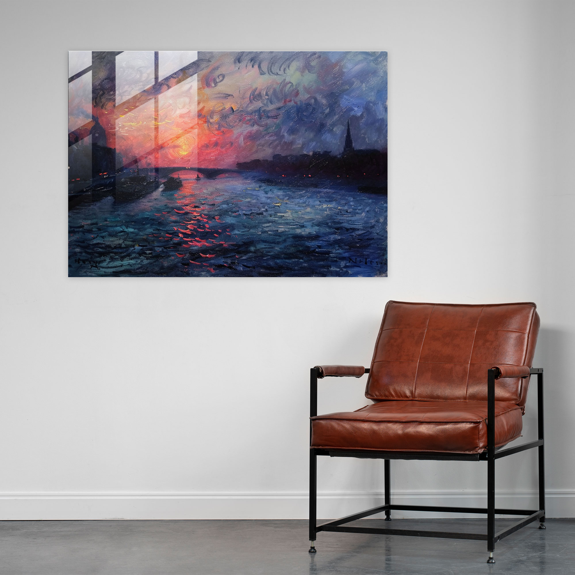 Claude Monet Seine Sunrise Glass Print - Claude Monet, Wall Decoration, Claude Monet, Glass Print