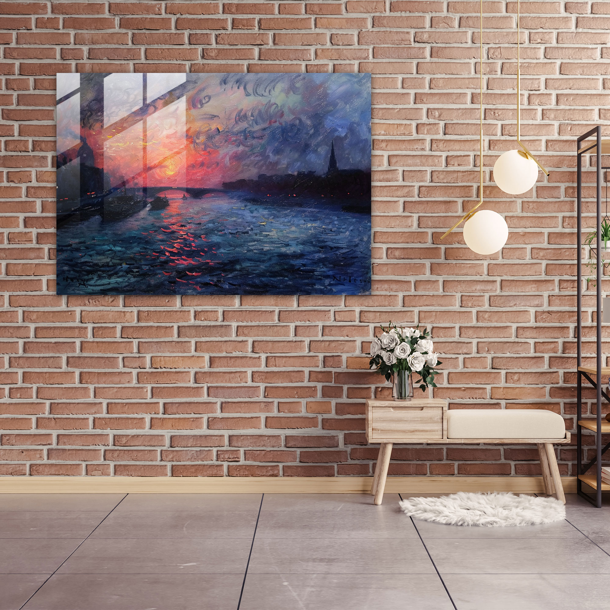 Claude Monet Seine Sunrise Glass Print - Claude Monet, Wall Decoration, Claude Monet, Glass Print