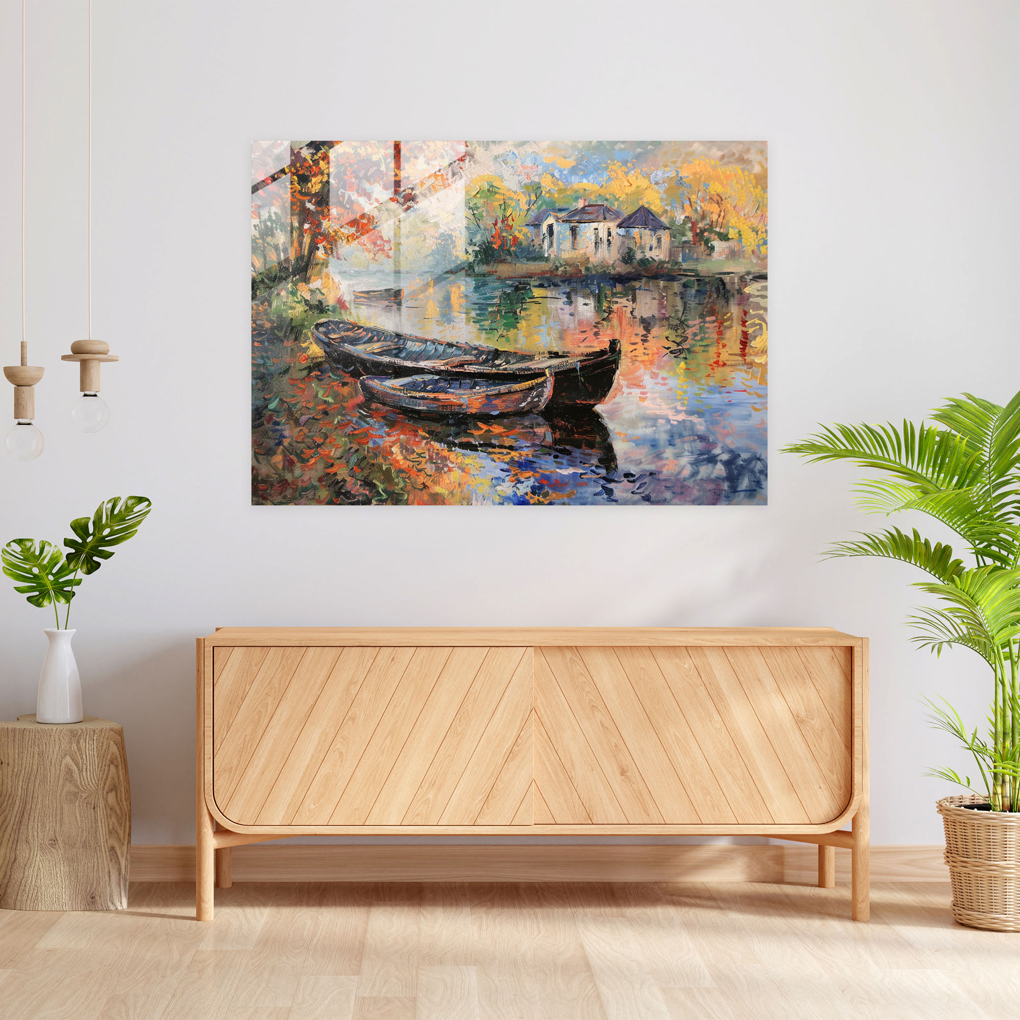 Claude Monet River Boats Glass Print - Claude Monet, Glass Art, Glass Print, Home Decoration