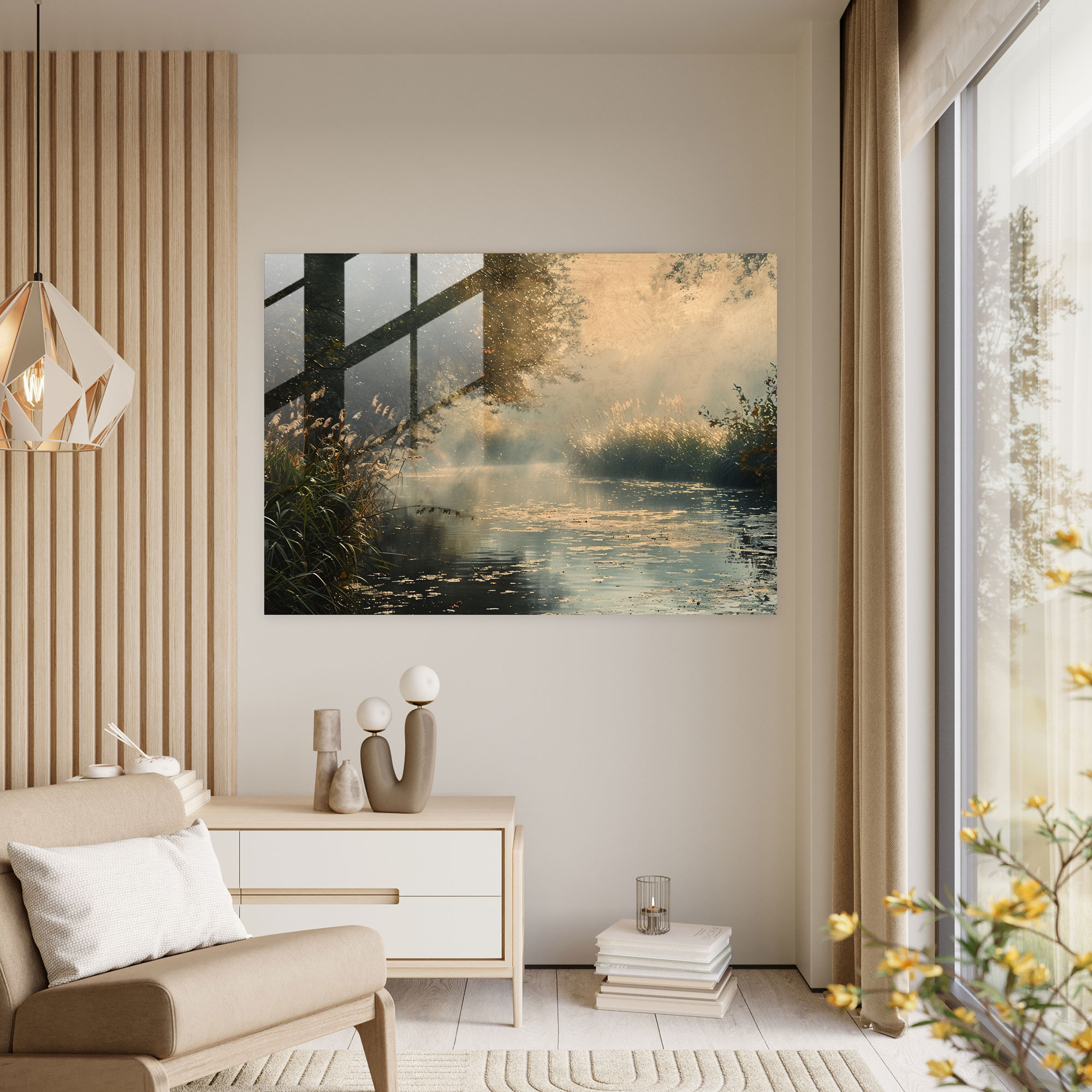 Claude Monet Modern Art - Misty River Glass Wall Art - Claude Monet, Wall Decoration, Glass Art, Claude Monet