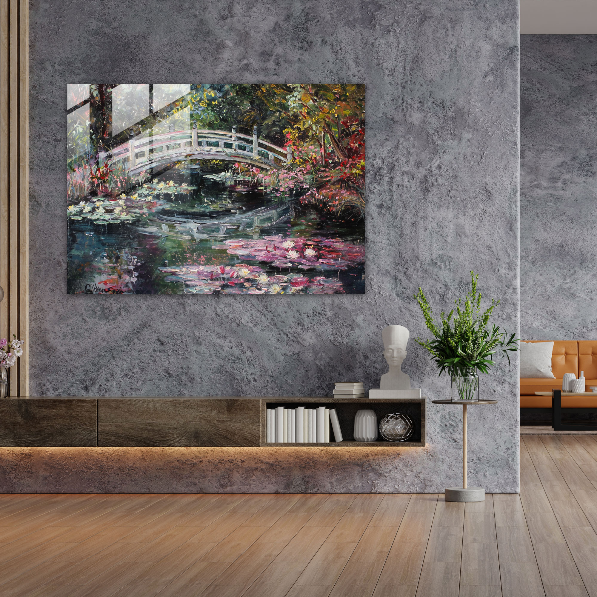 Claude Monet Glass Wall Art - Garden Bridge Home Decoration - Claude Monet, Glass Print, Glass Art, Claude Monet
