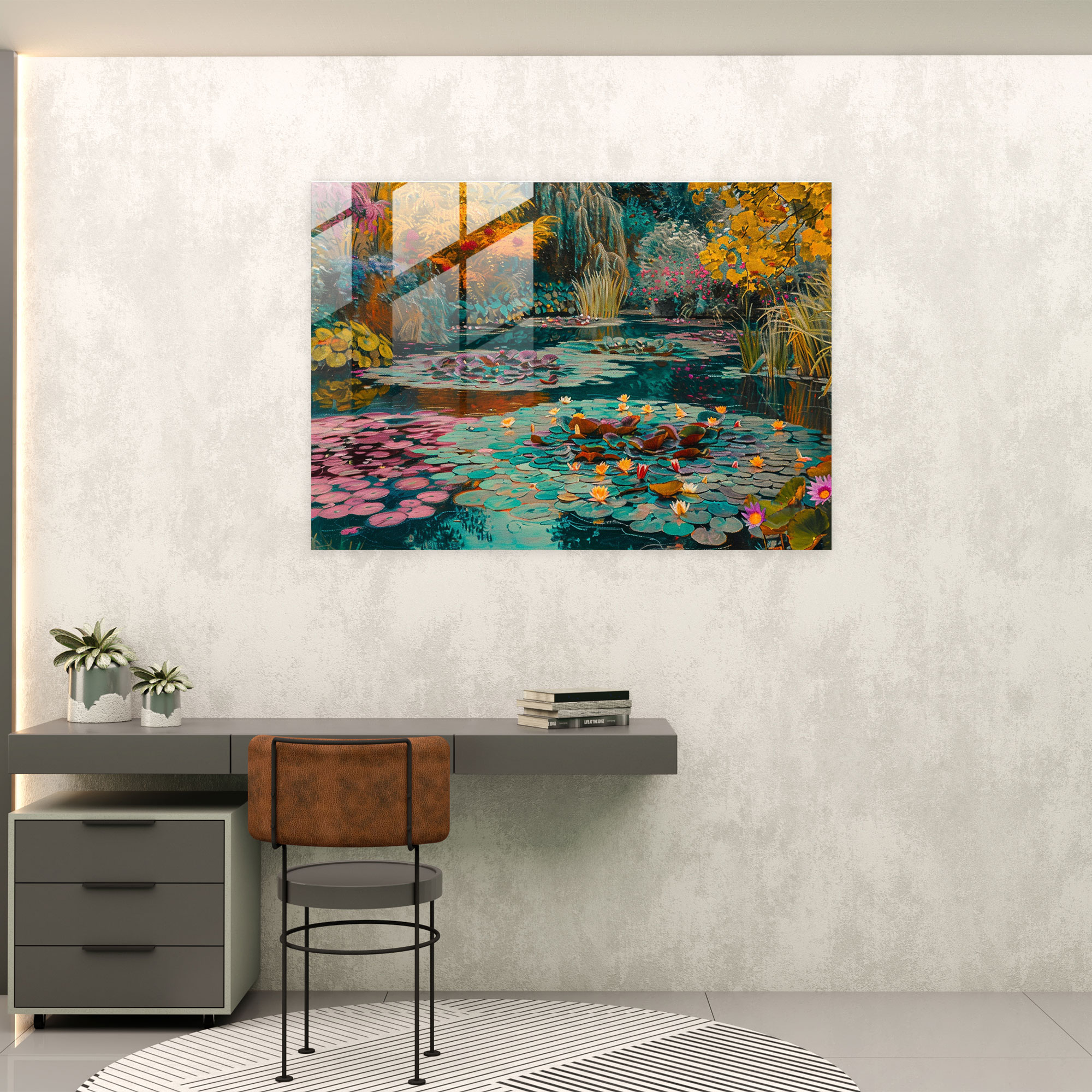 Claude Monet Glass Print - Garden With Water Lilies - Claude Monet, Claude Monet, Glass Art, Glass Wall Art