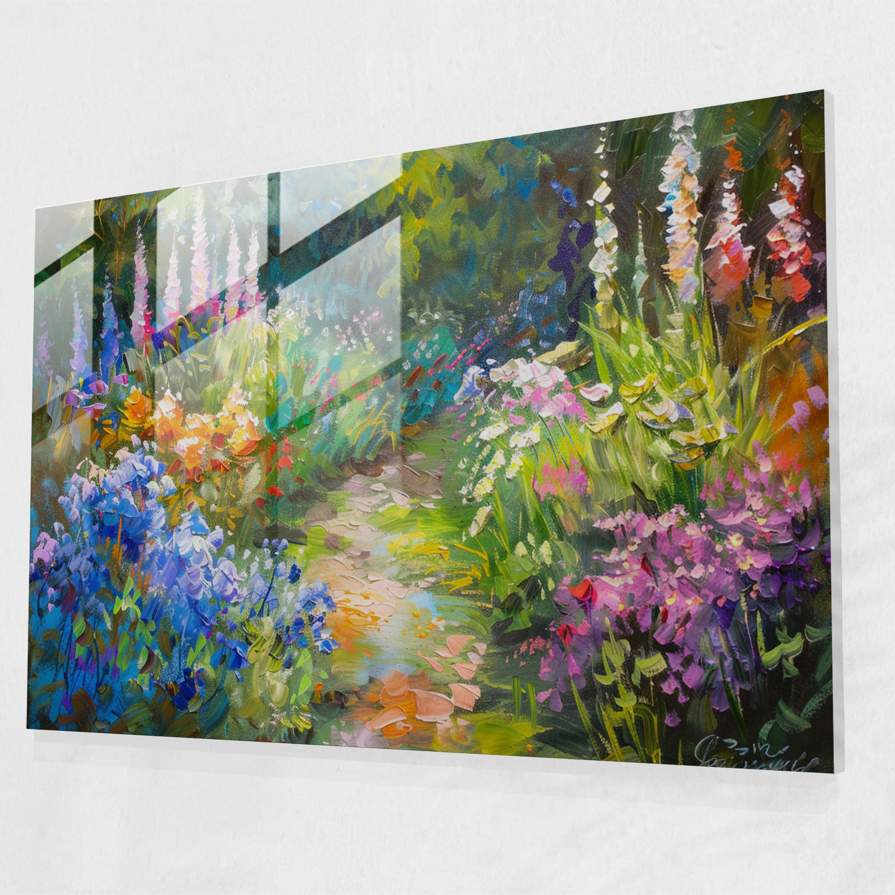 Claude Monet Glass Print - Colorful Garden Scene - Claude Monet, Home Decoration, Glass Art, Wall Decoration