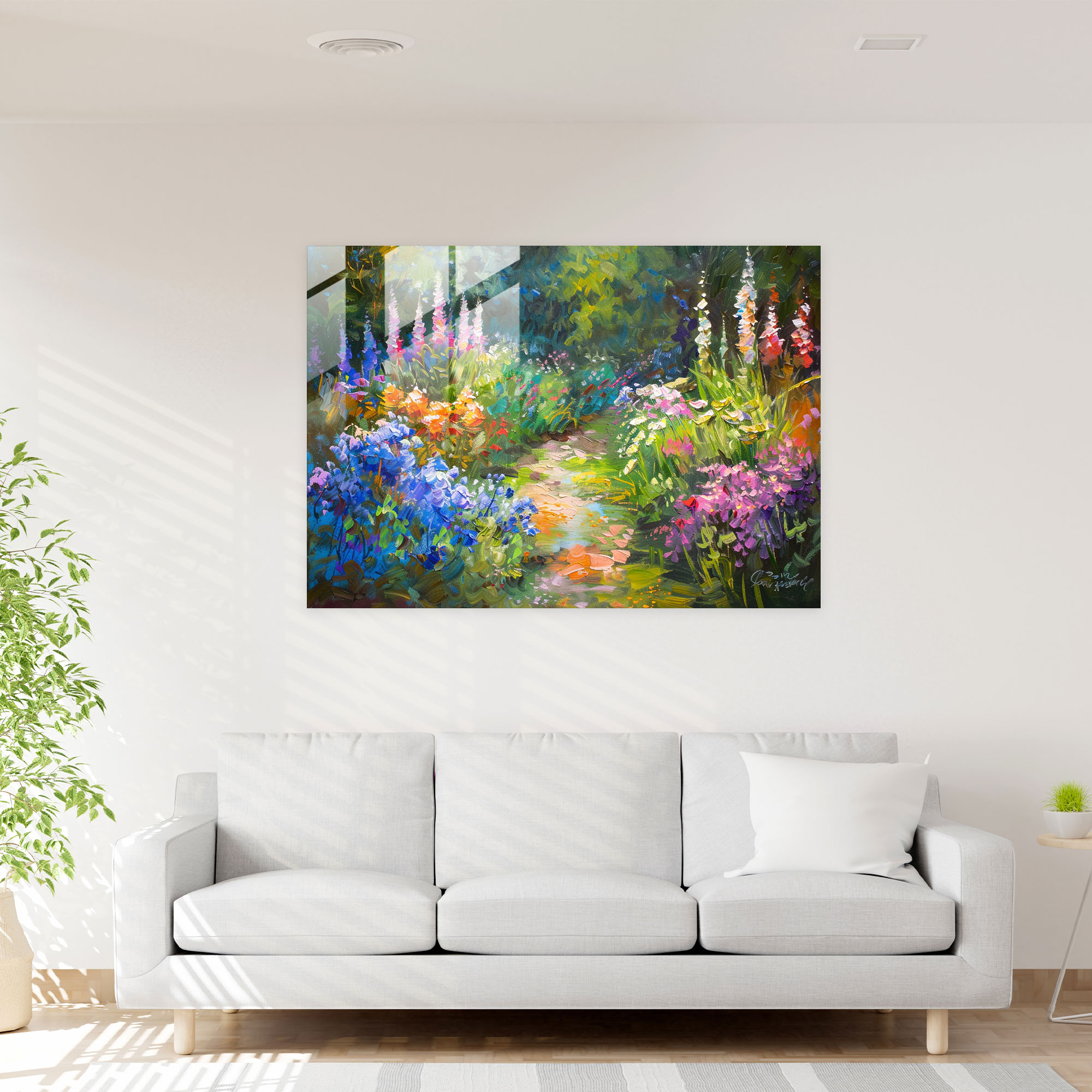Claude Monet Glass Print - Colorful Garden Scene - Claude Monet, Home Decoration, Glass Art, Wall Decoration