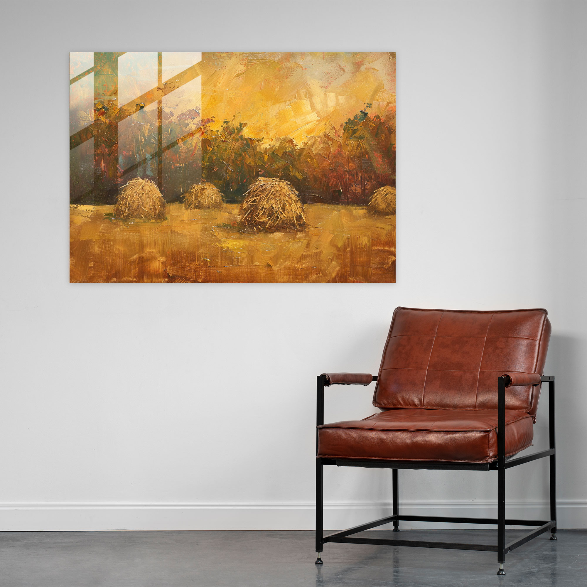Claude Monet Glass Print - Haystacks Field - Claude Monet, Glass Wall Art, Home Decoration, Claude Monet