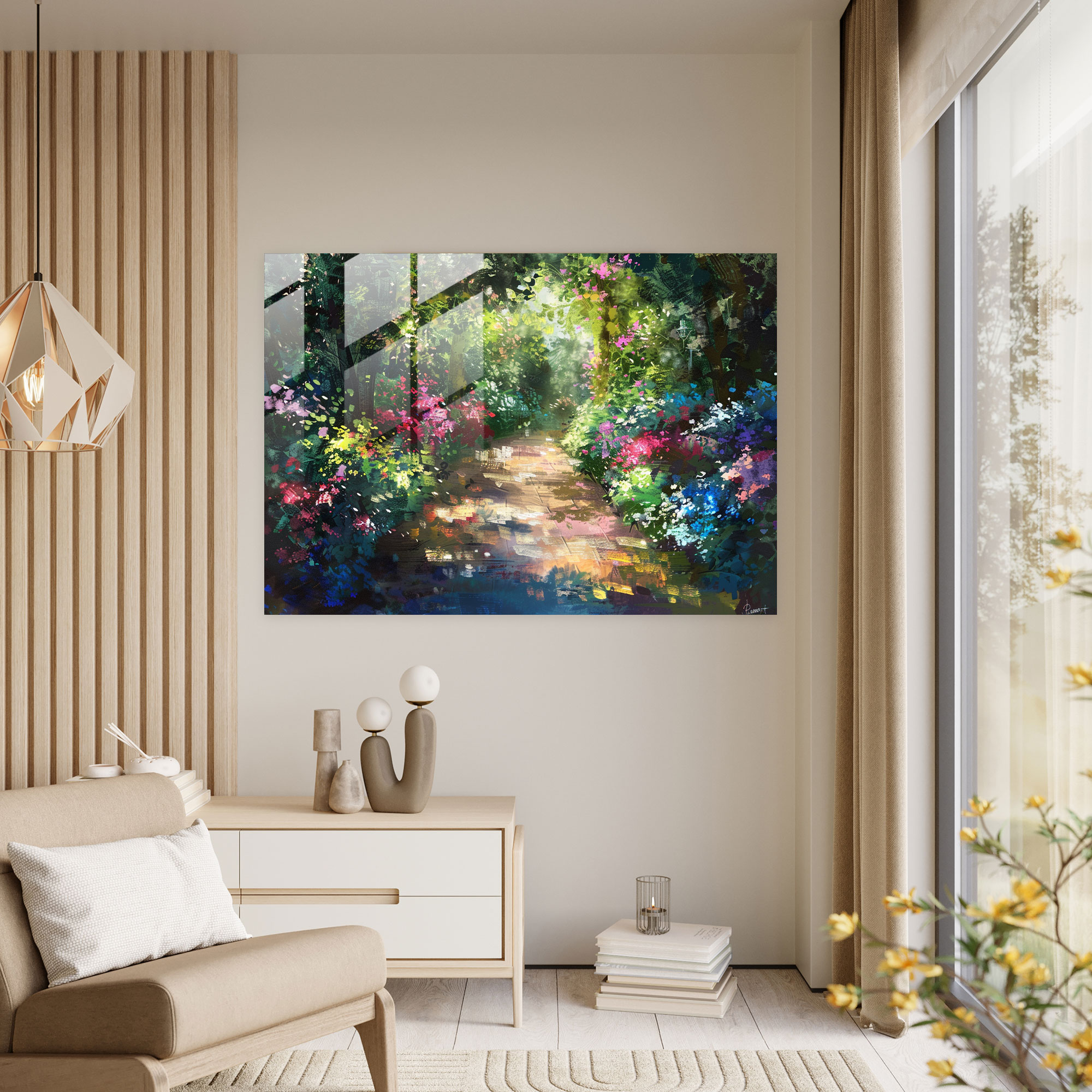 Claude Monet Sun-Dappled Garden Path Glass Art - Claude Monet, Wall Decoration, Glass Wall Art, Glass Art