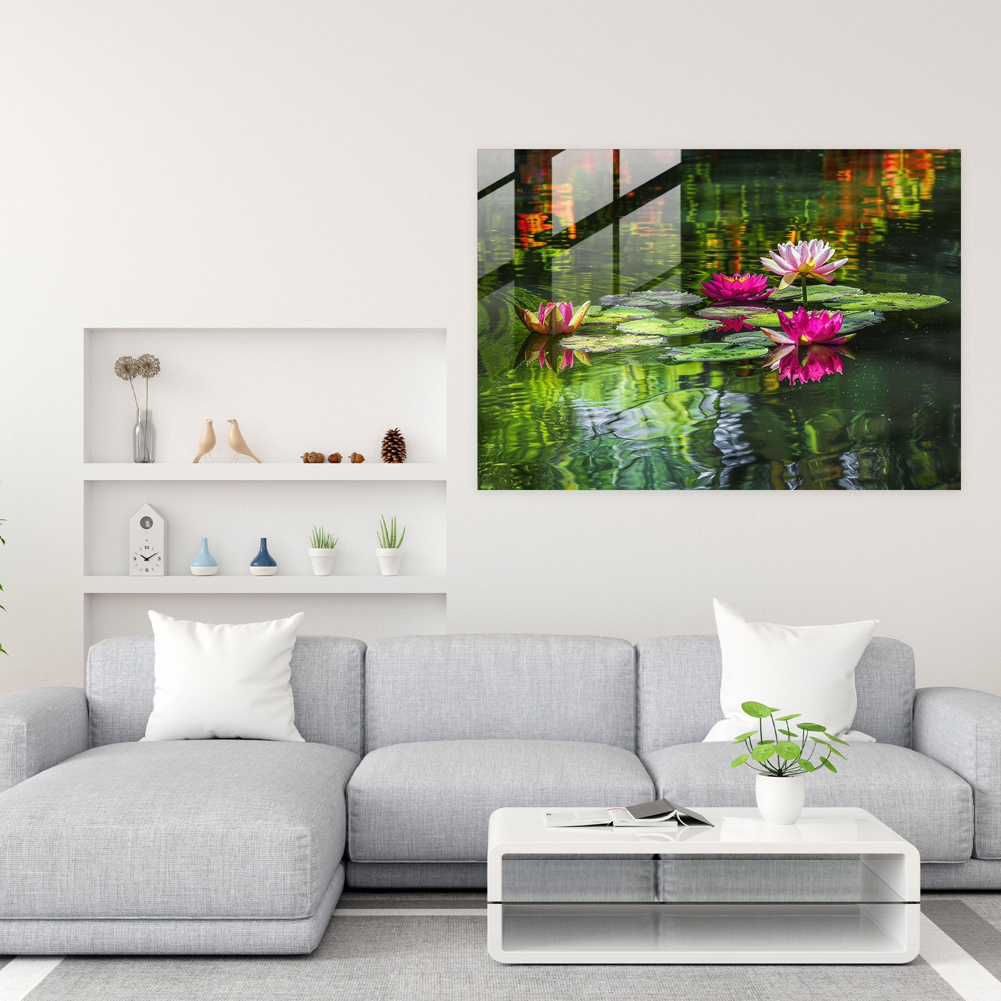 Claude Monet Glass Print - Reflective Water Lilies Glass Wall Art - Claude Monet, Wall Decoration, Glass Wall Art, Modern Art