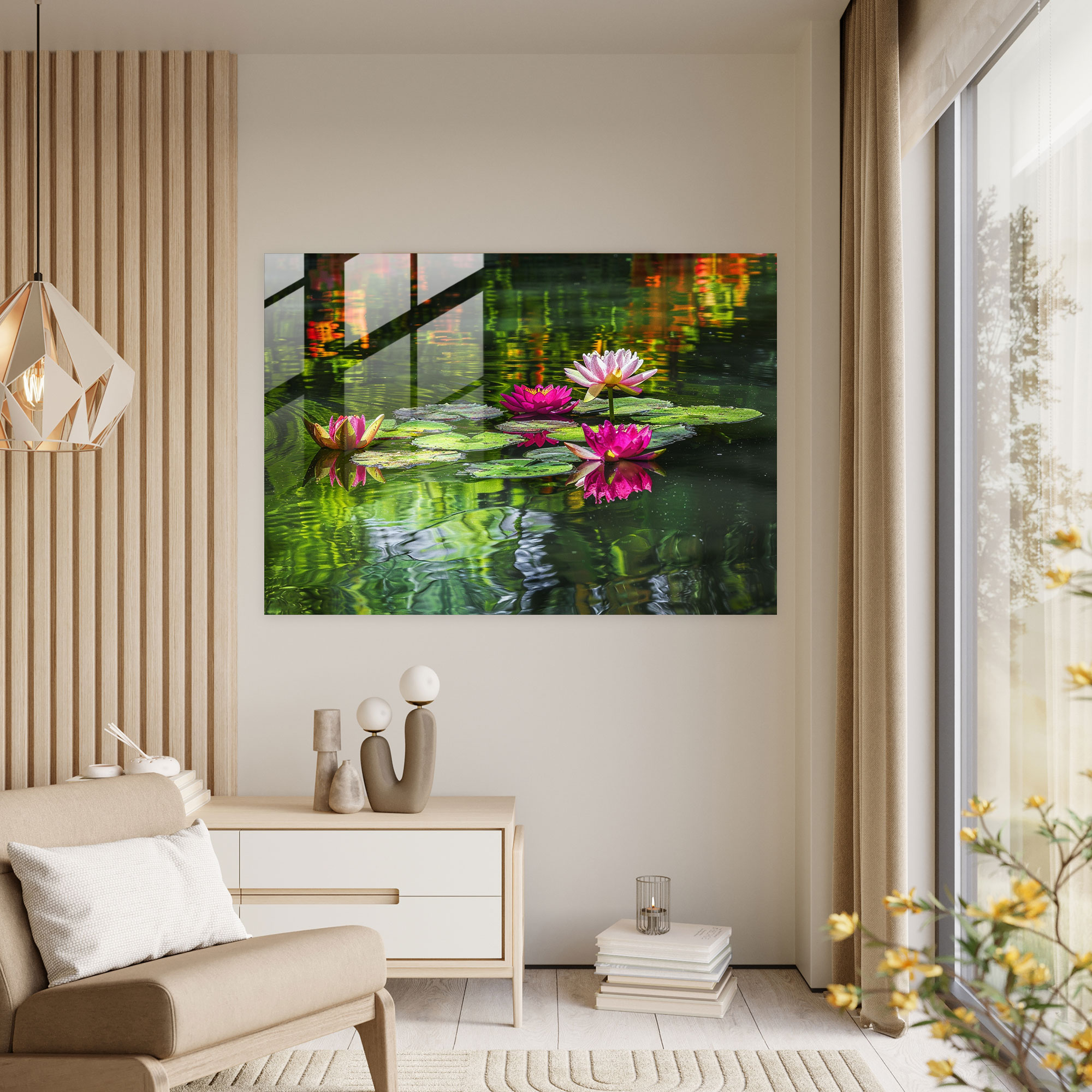 Claude Monet Glass Print - Reflective Water Lilies Glass Wall Art - Claude Monet, Wall Decoration, Glass Wall Art, Modern Art