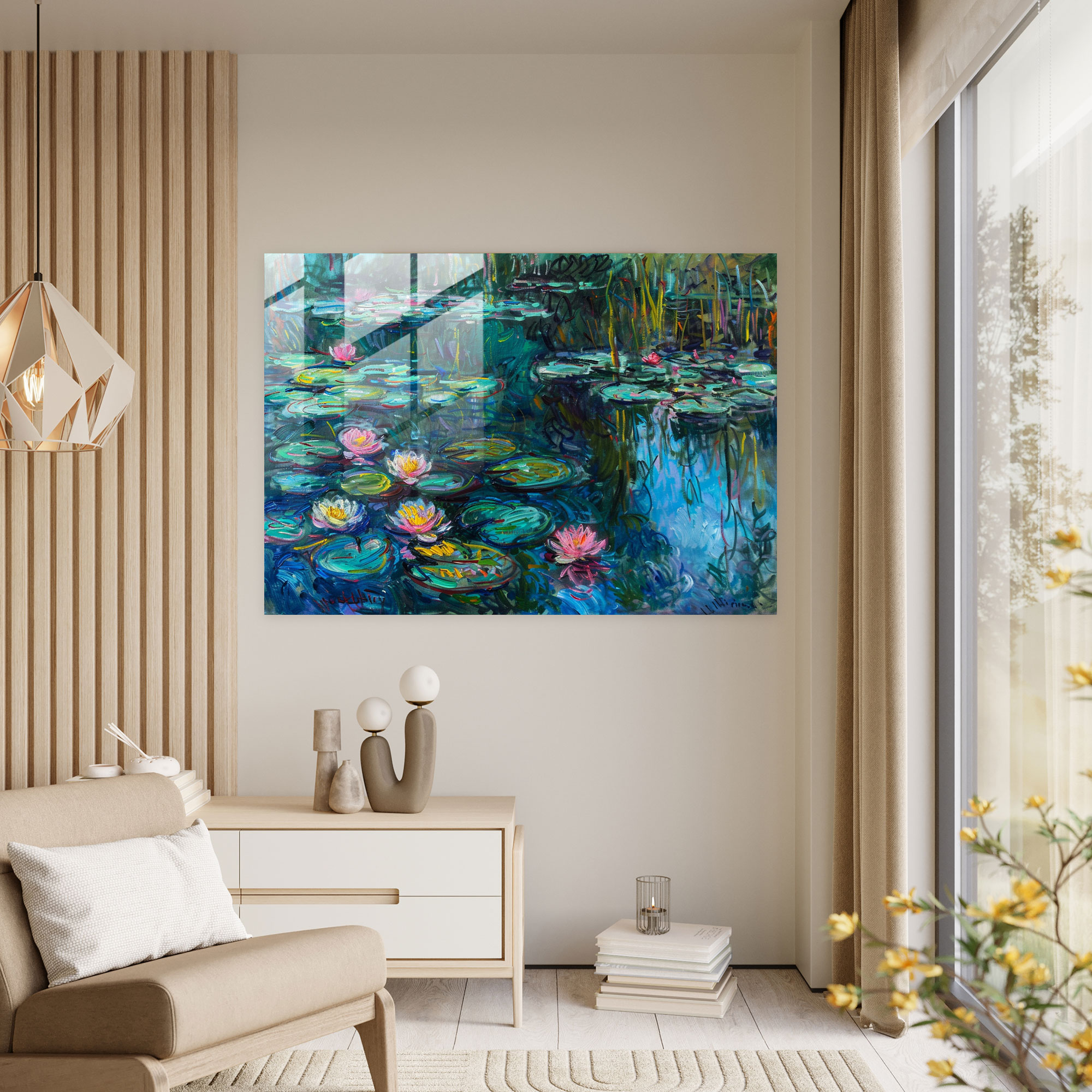 Claude Monet Water Lilies Glass Wall Art - Claude Monet, Wall Decoration, Glass Wall Art, Glass Art