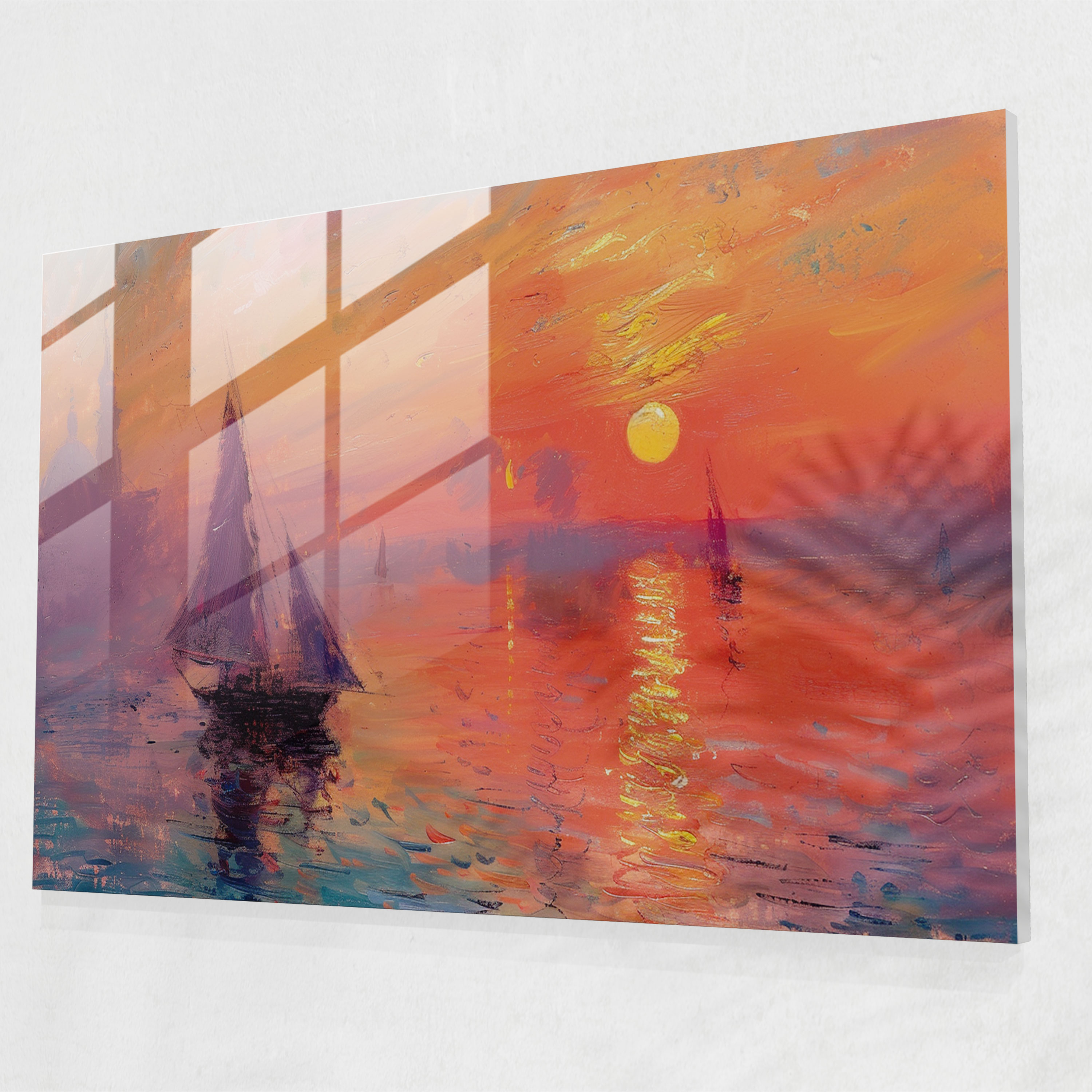 Claude Monet Glass Wall Art - Sunrise Over Water - Claude Monet, Claude Monet, Glass Art, Modern Art
