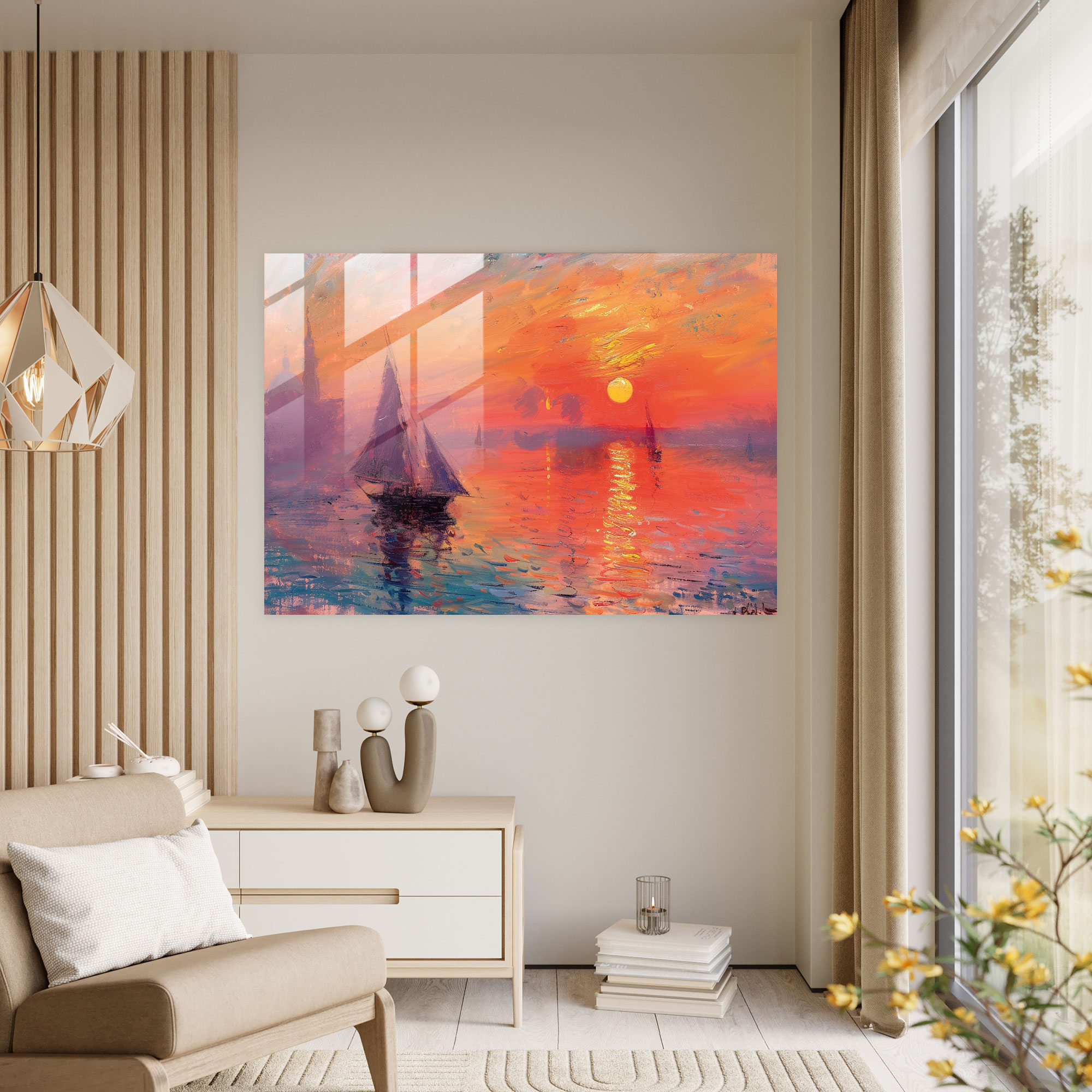 Claude Monet Glass Wall Art - Sunrise Over Water - Claude Monet, Claude Monet, Glass Art, Modern Art
