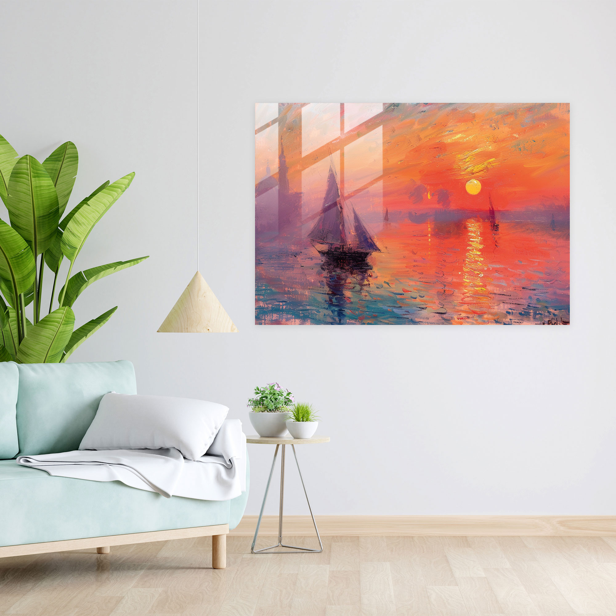 Claude Monet Glass Wall Art - Sunrise Over Water - Claude Monet, Claude Monet, Glass Art, Modern Art