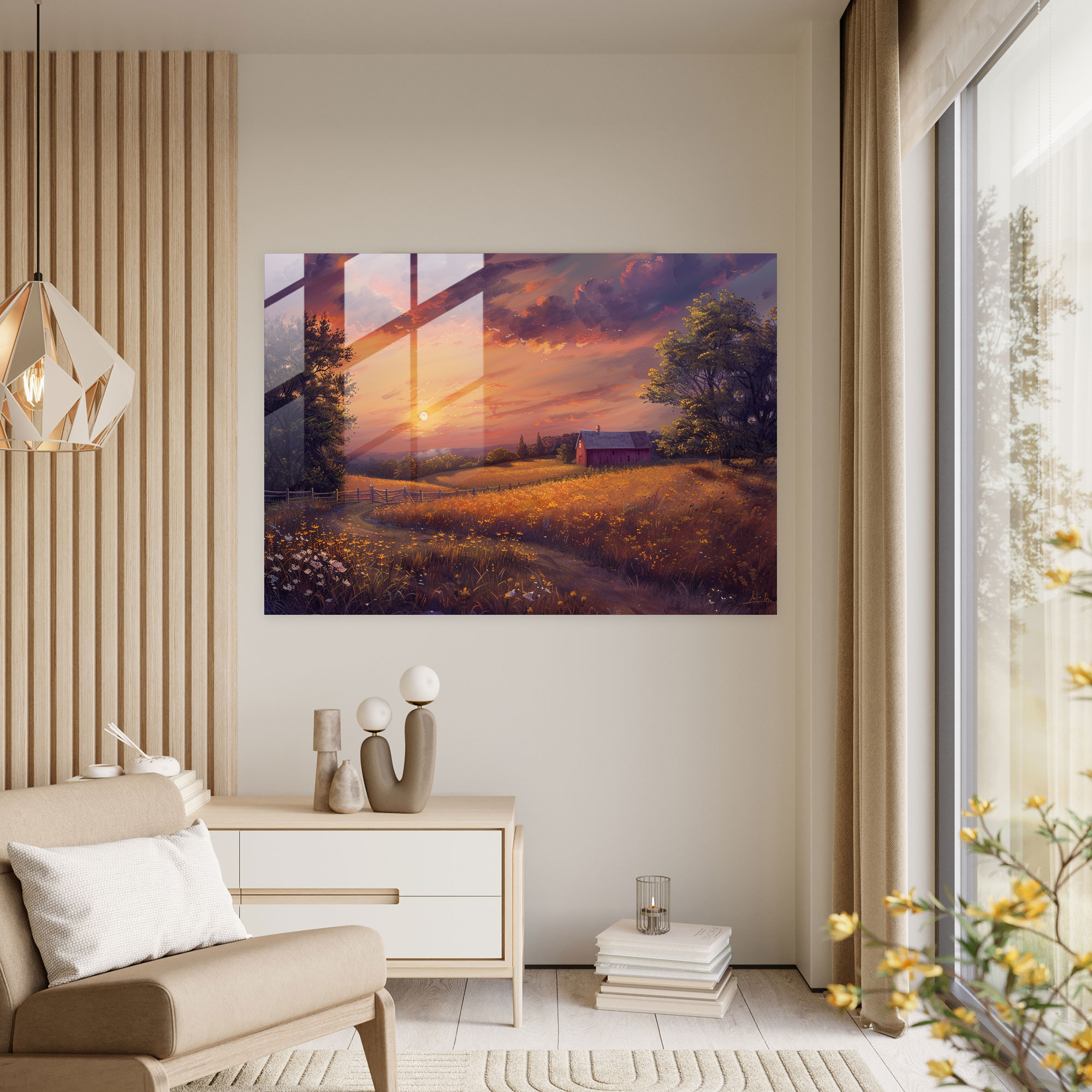 Claude Monet Sunset Countryside Home Decoration - Claude Monet, Glass Print, Modern Art, Claude Monet