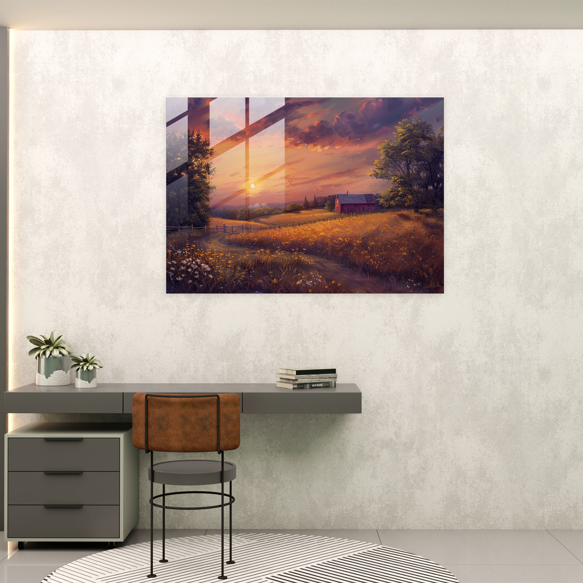 Claude Monet Sunset Countryside Home Decoration - Claude Monet, Glass Print, Modern Art, Claude Monet