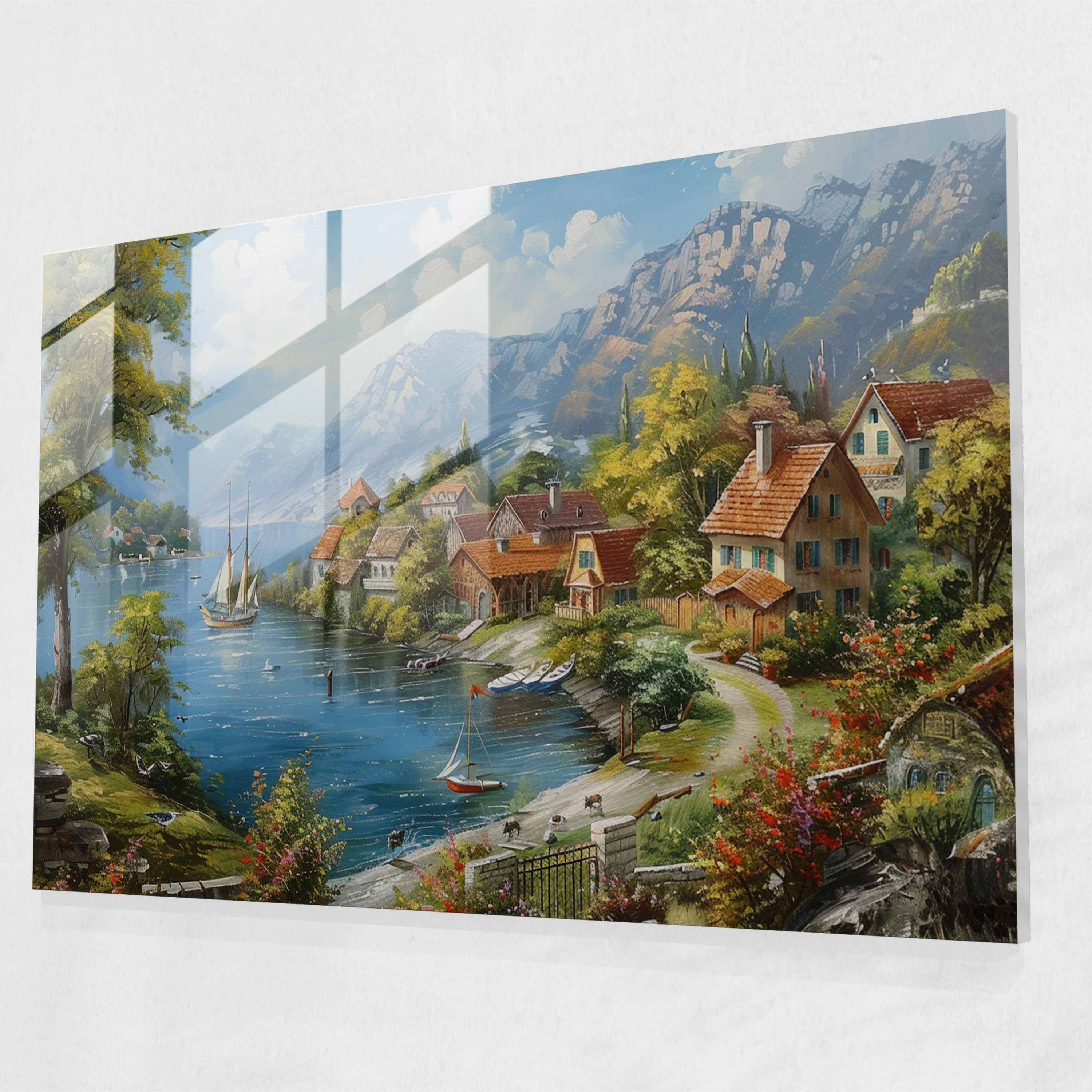 Claude Monet Waterfront Village Wall Decoration - Claude Monet, Wall Decoration, Home Decoration, Glass Wall Art